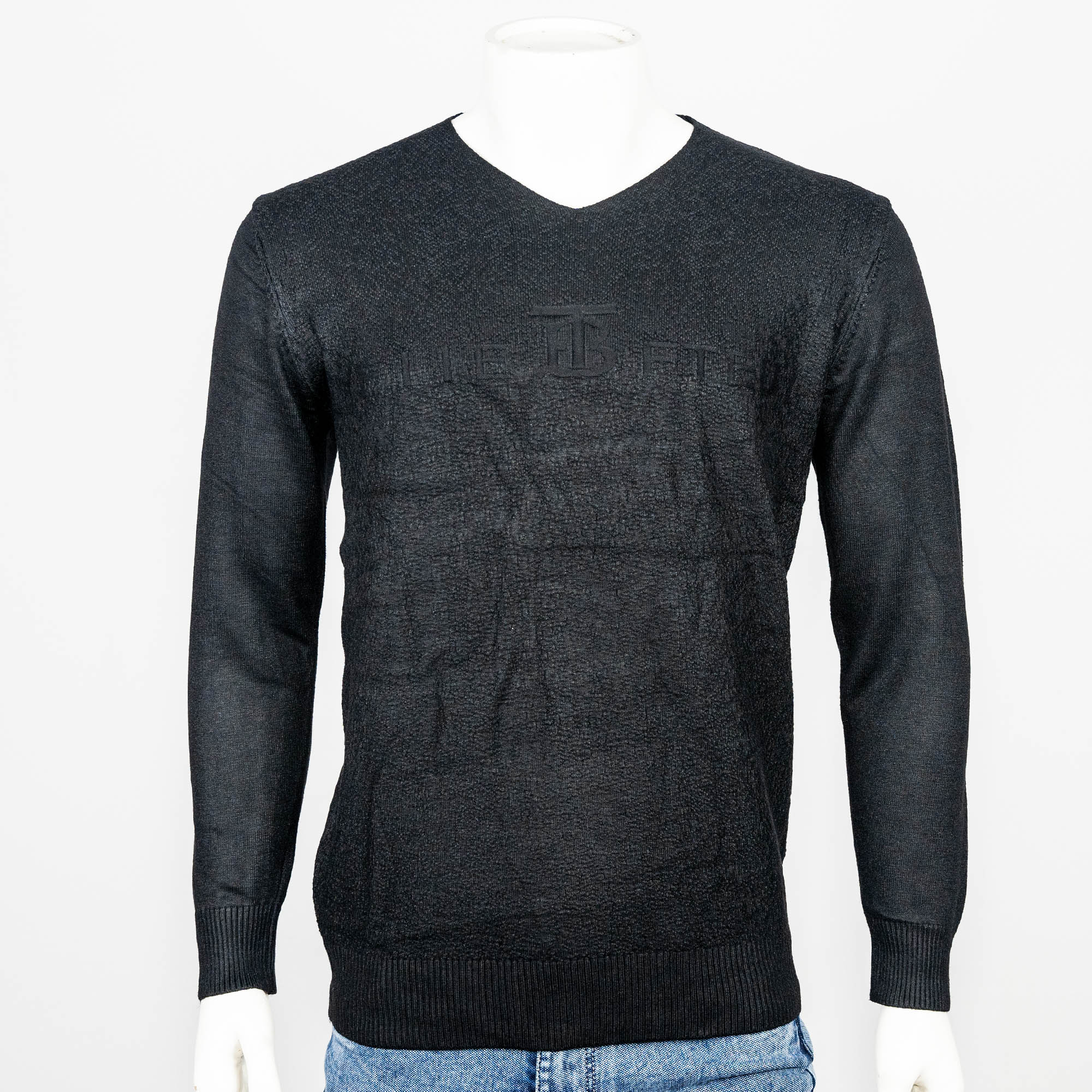 VIRJEANS Acrylic Woolen (VJC214) Heavy V-Neck Warm Sweater For Men-Black