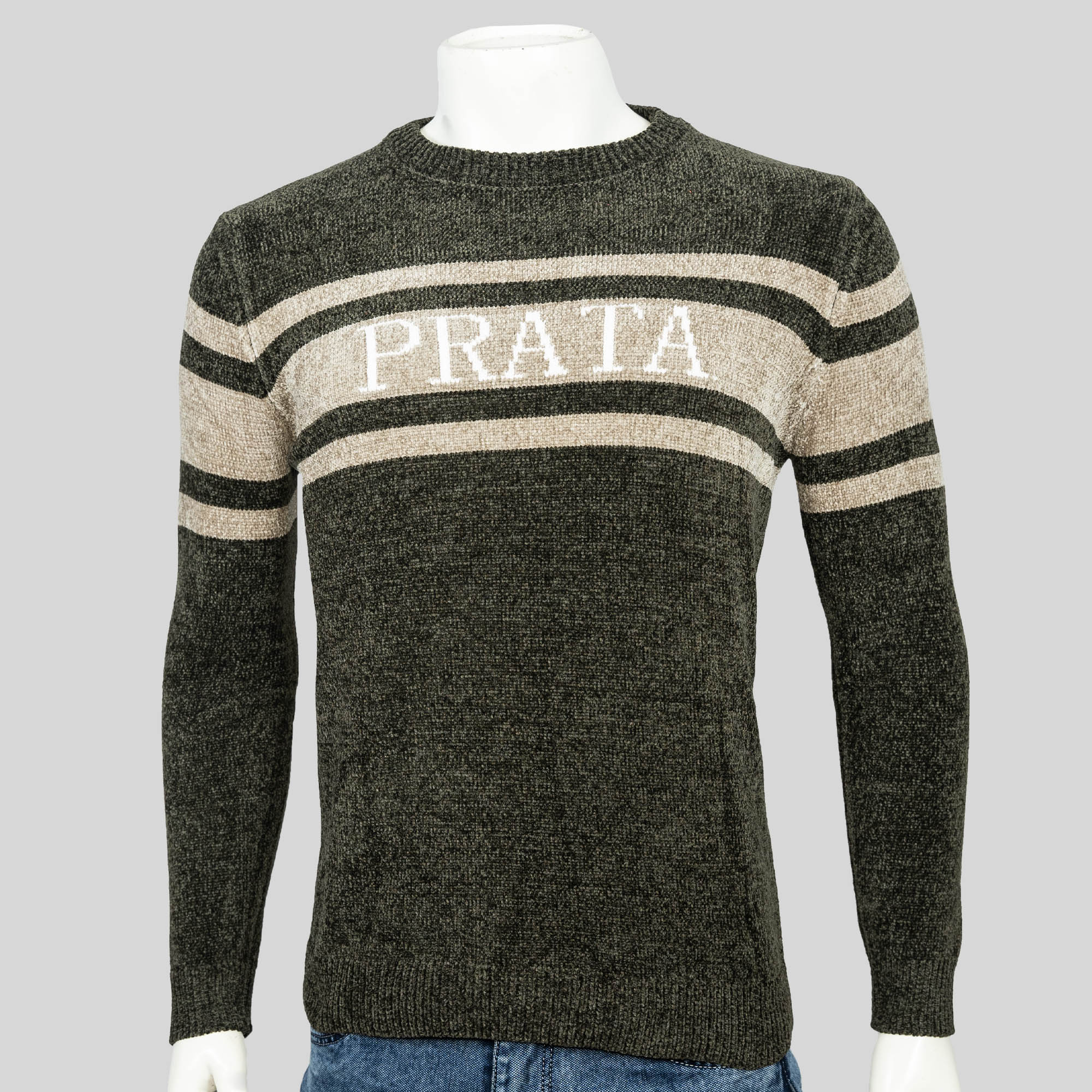 VIRJEANS (VJC213) Round Neck Heavy Sweater Warm For Men Winter Season-Cream With Green