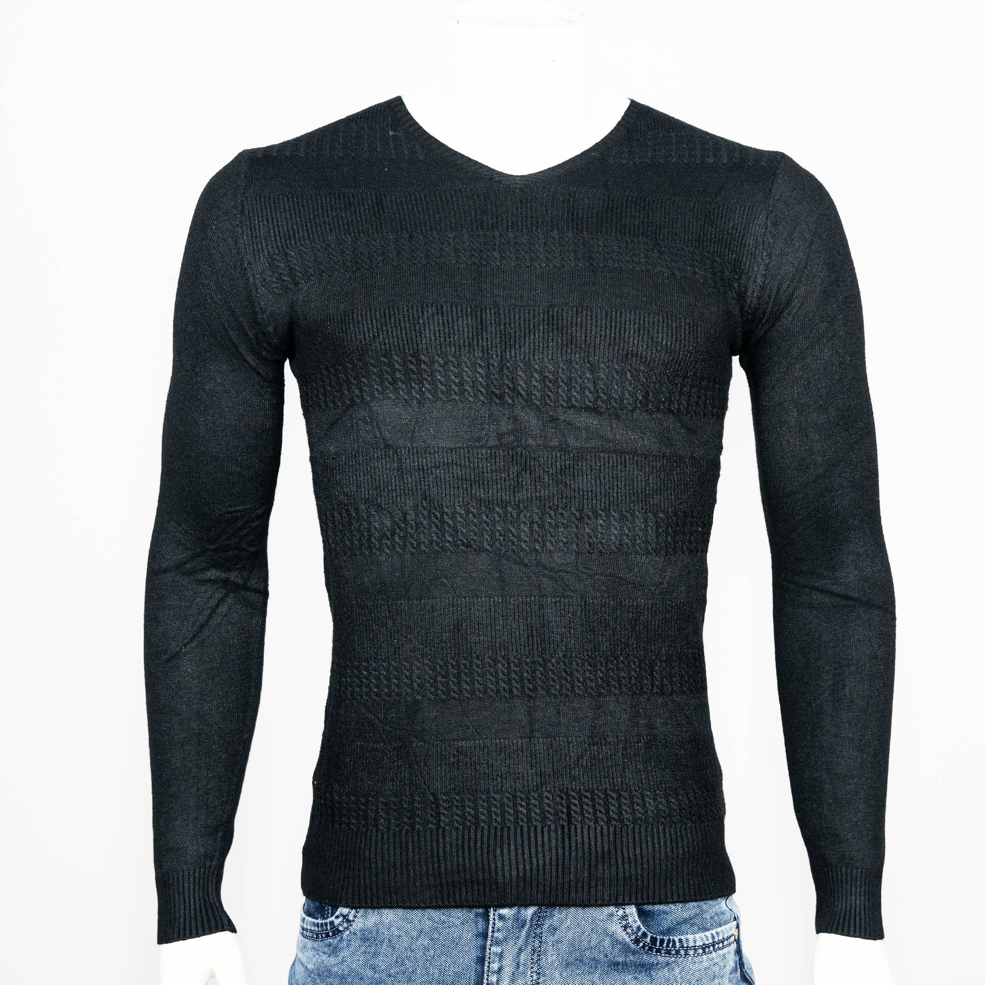 VIRJEANS Acrylic Woolen (VJC215) Round Neck Warm Sweater For Men-Black