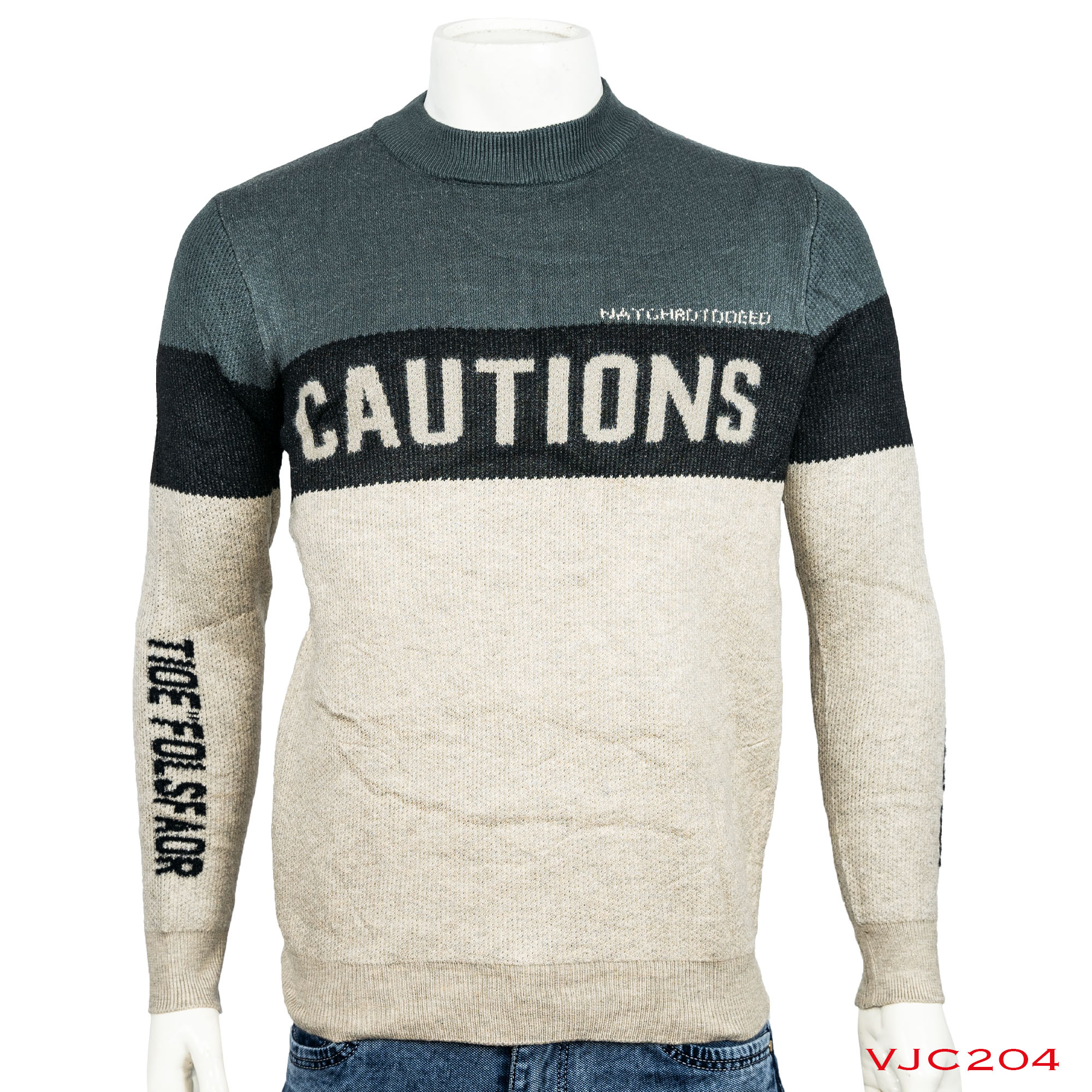 VIRJEANS (VJC204) Round Neck Heavy Sweater Warm For Men Winter Season - Cream