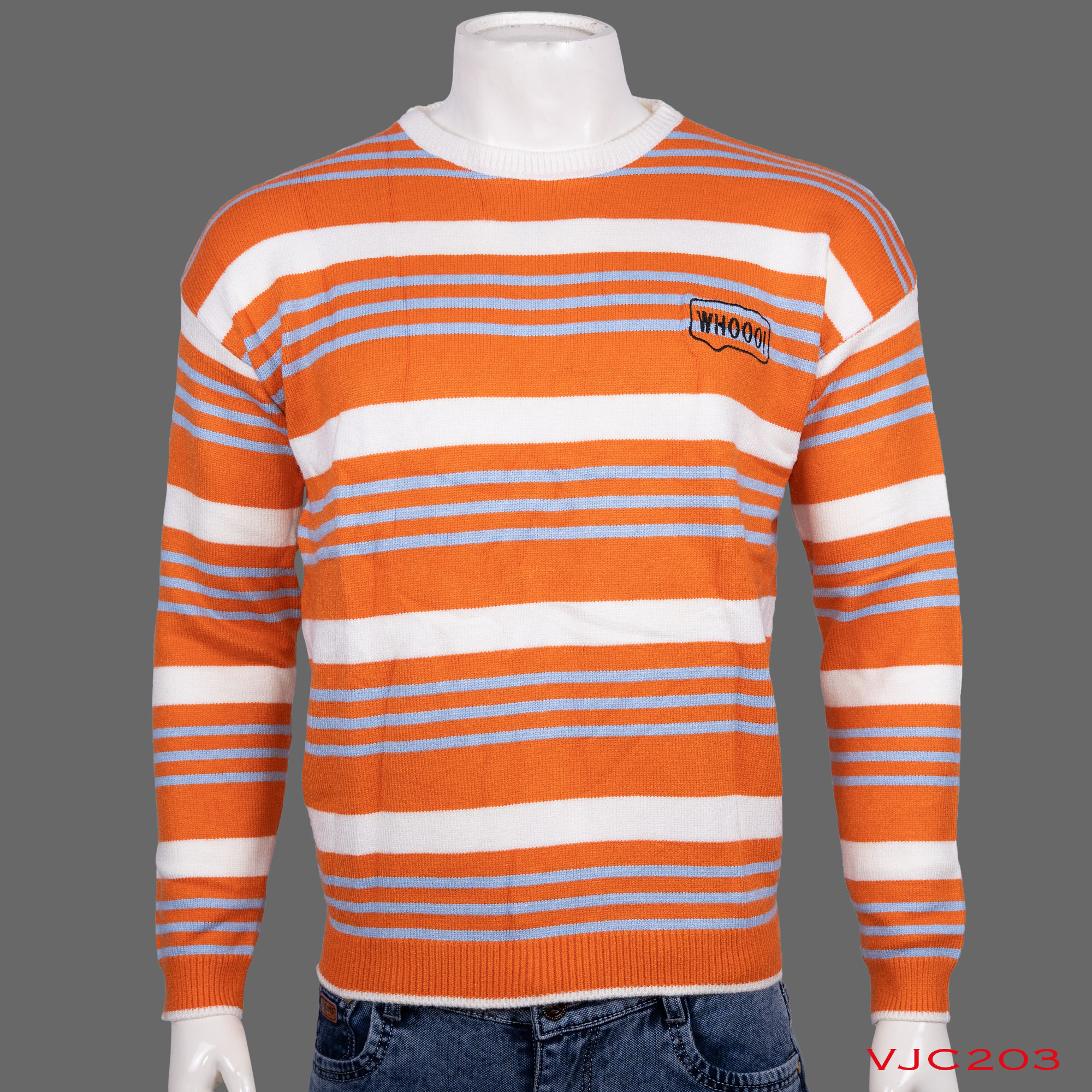 VIRJEANS Woolen (VJC203) Round Neck Lining Design Sweater Warm For Men Winter Season-Orange