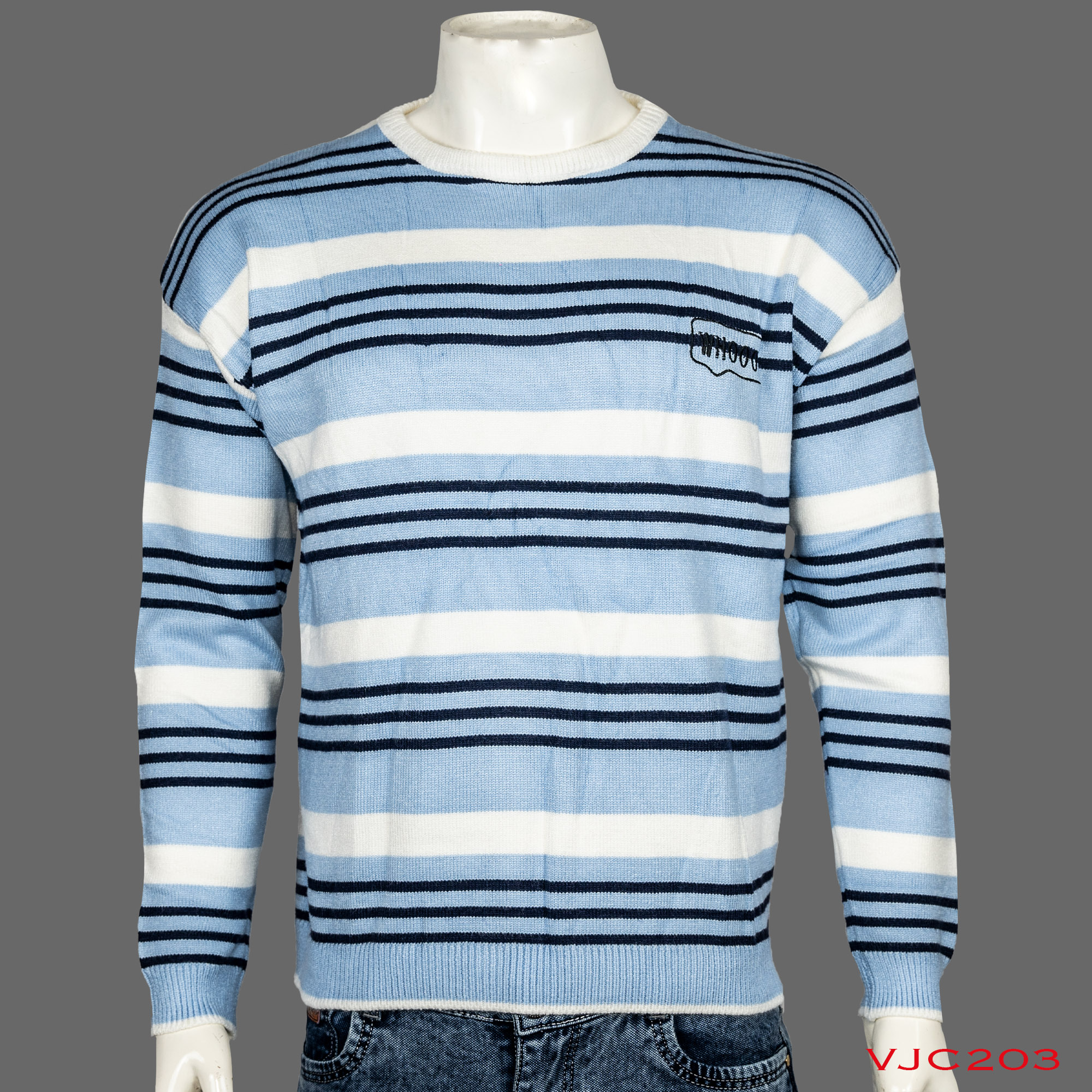 VIRJEANS Woolen (VJC203) Round Neck Lining Design Sweater Warm For Men Winter Season-Sky Blue