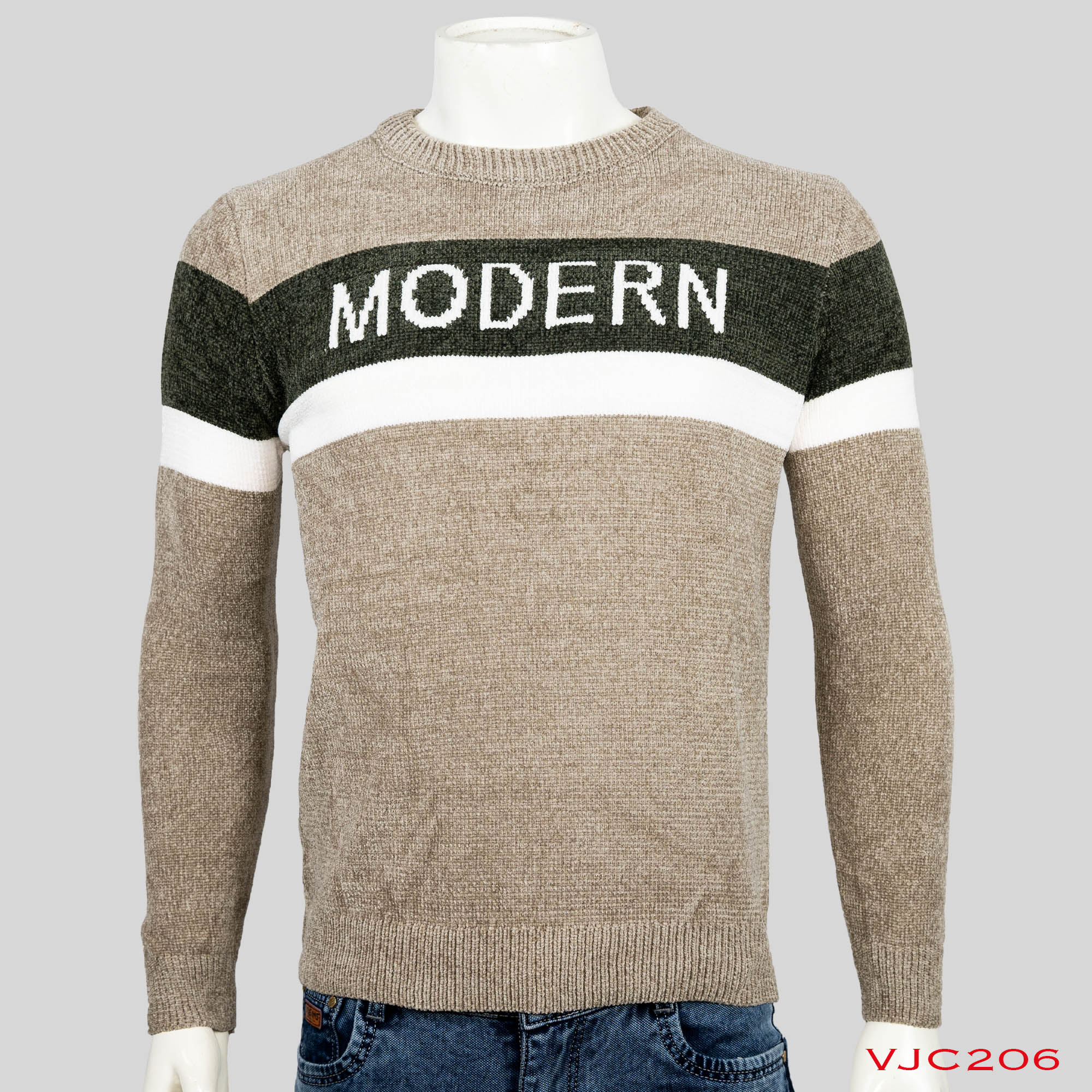 VIRJEANS (VJC206) Round Neck Sweater Warm For Men Winter Season-Cream