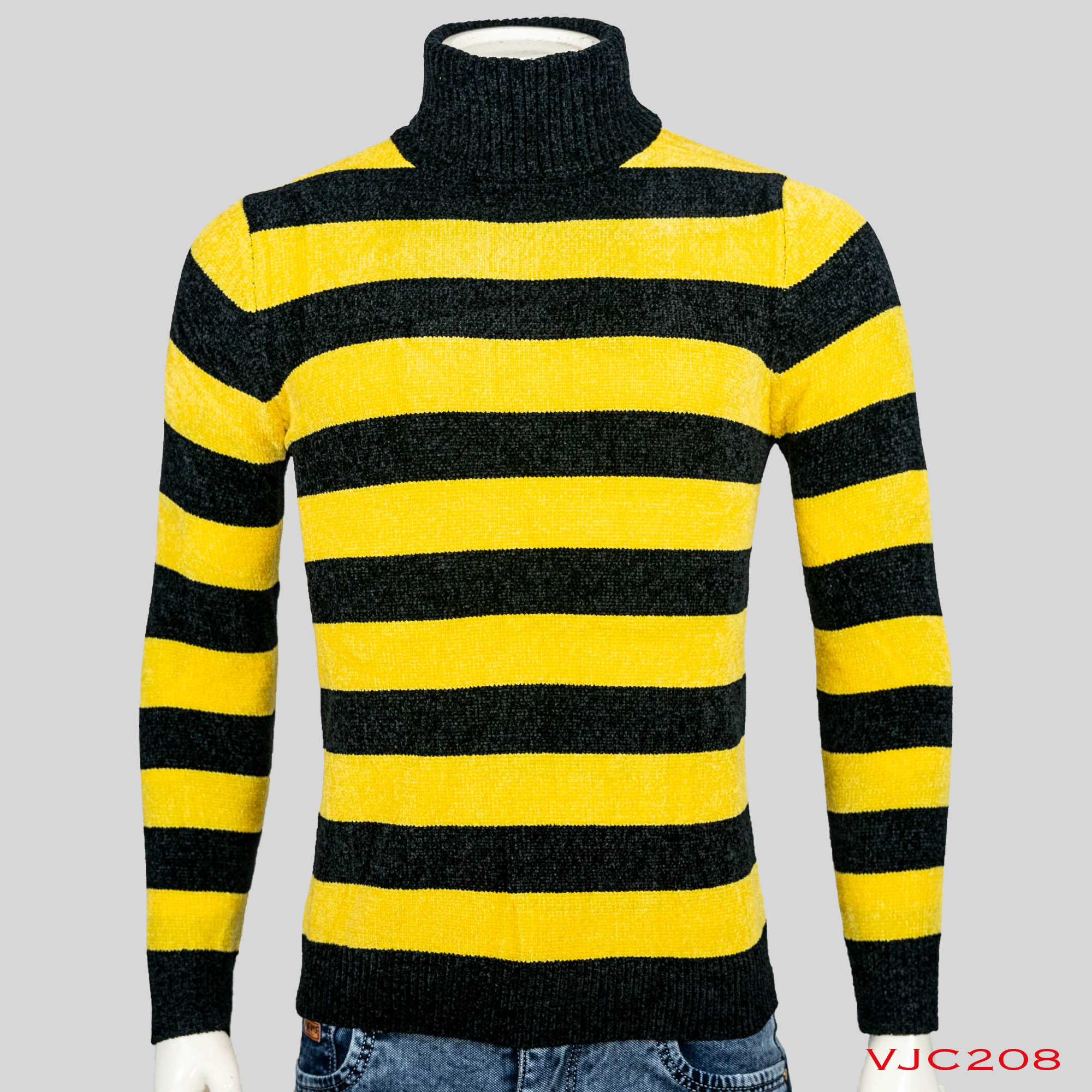VIRJEANS Woolen (VJC208) Round Neck Lining Design Warm Sweater For Men Winter Season-Yellow and Black