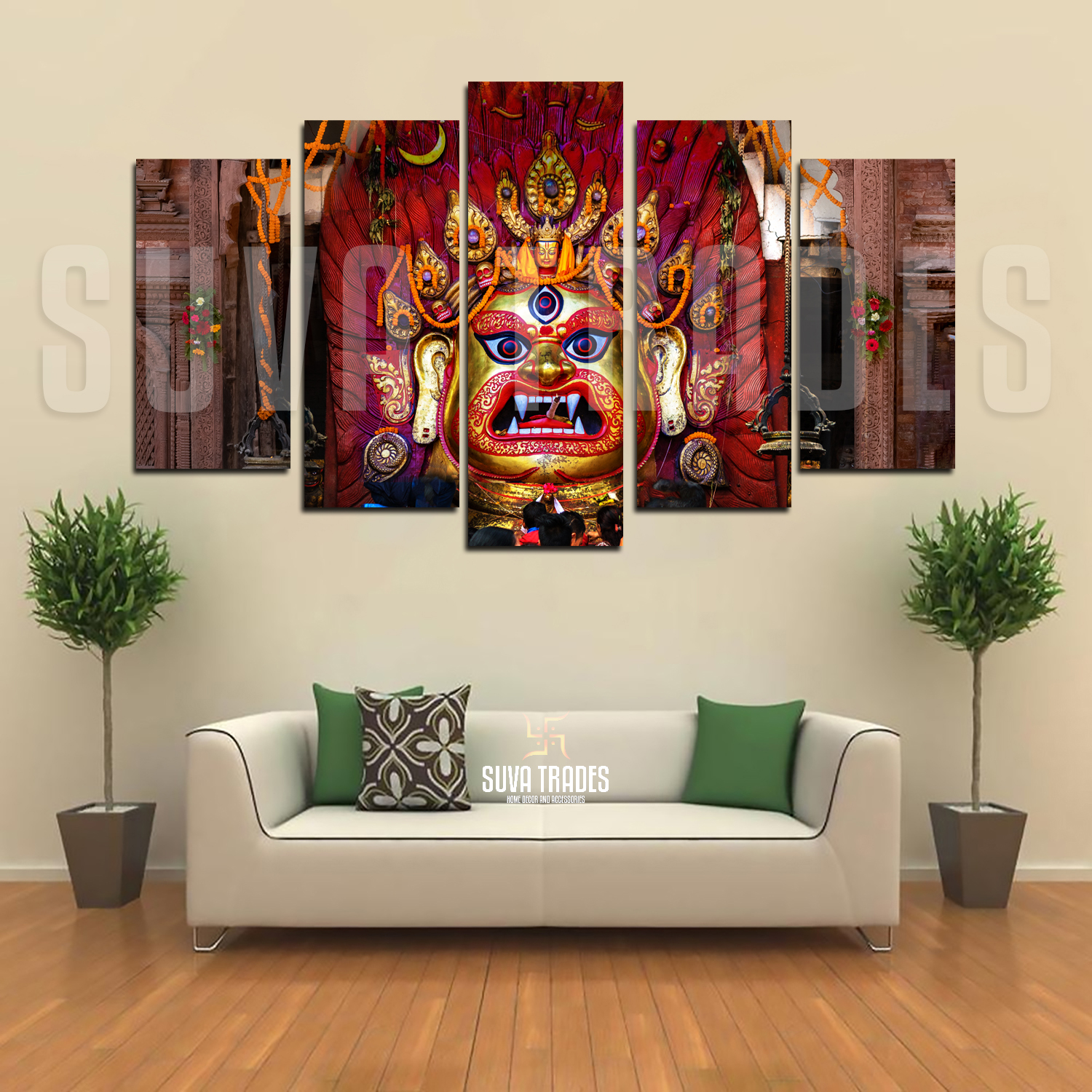 5 Piece Panel Swet Bhairab God Canvas Art on Vinyl Forex Print with Frame by Om Suva Trades
