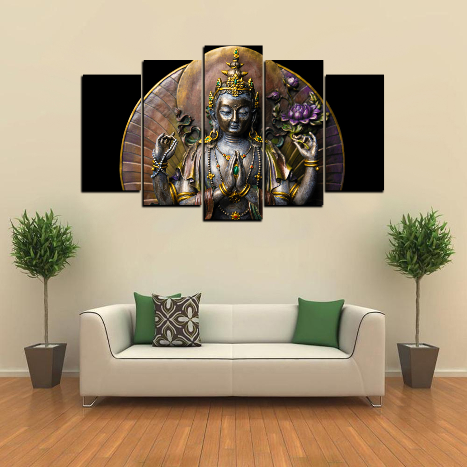 5 Piece Panel Buddha Serenity Wall Hang God Canvas Art on Vinyl Forex Print with Frame by Om Suva Trades