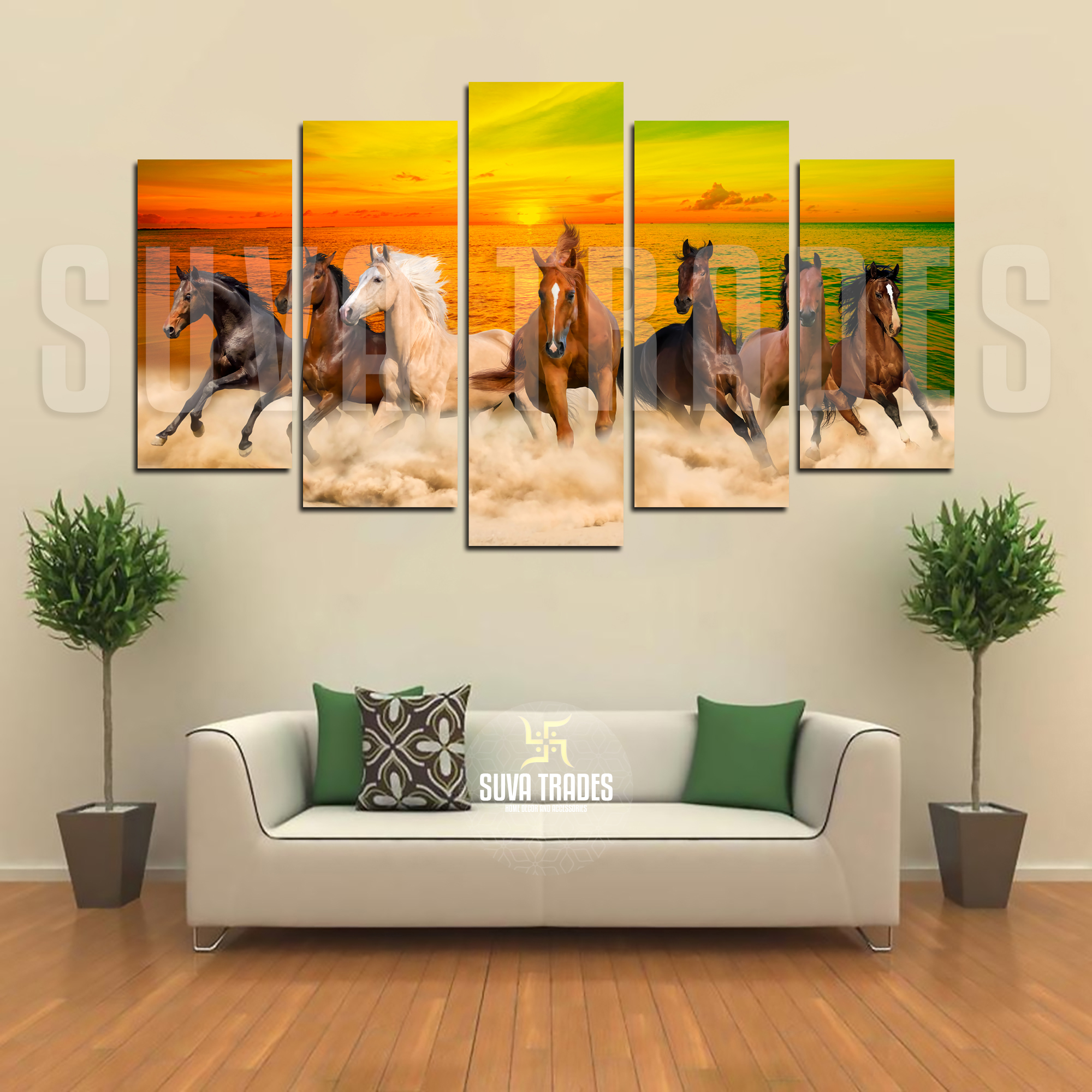 5 Piece Panel 7 Real Horse Wall Hang Animal Canvas Art on Vinyl Forex Print with Frame by Om Suva Trades
