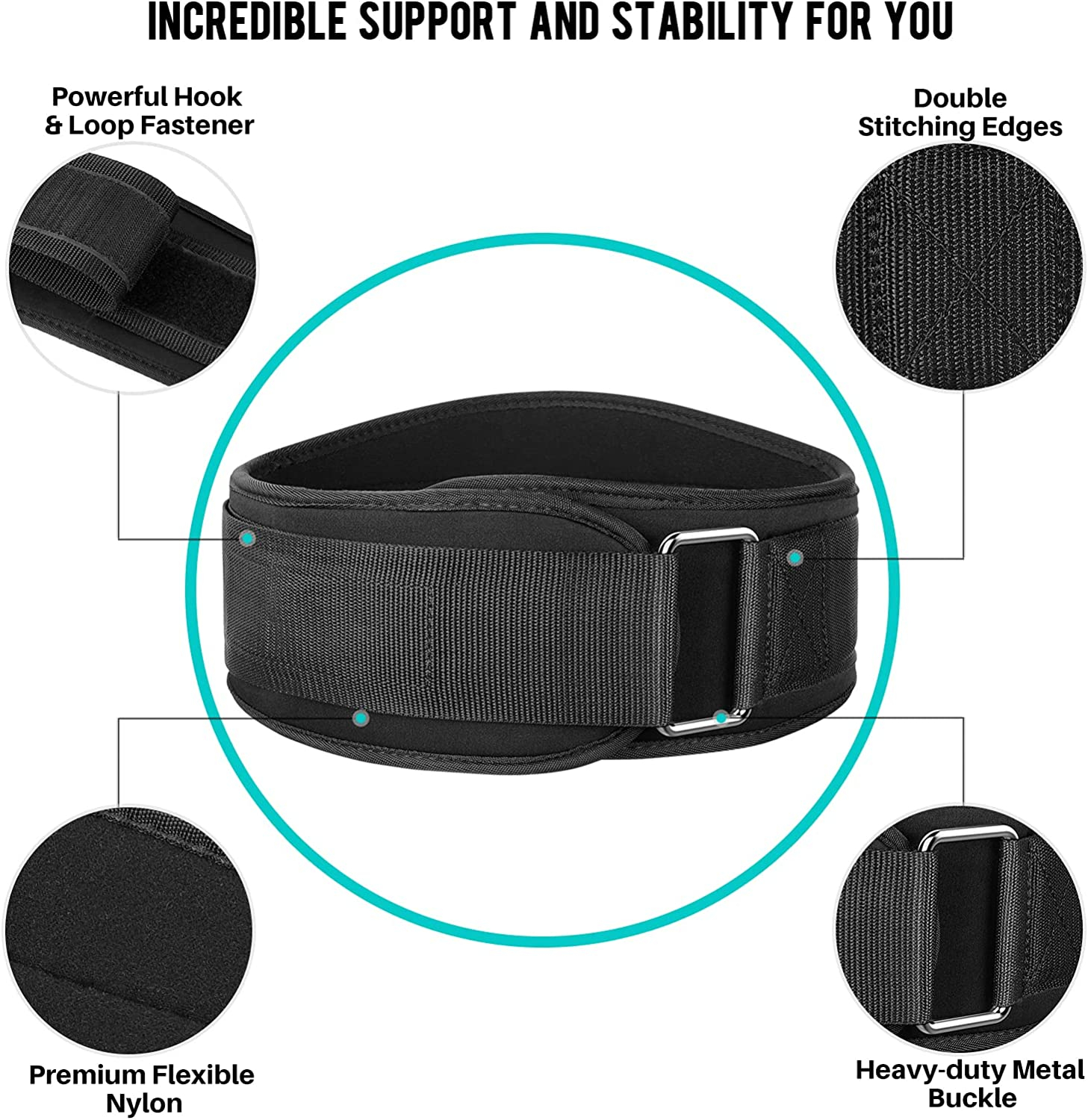 Weight Lifting Belt for Men and Women, Adjustable Back Support Workout Belt with Heavy Duty Metal Buckle, Fitness Gym Lifting Belt for Squats, Deadlifts, Cross Training, Powerlifting