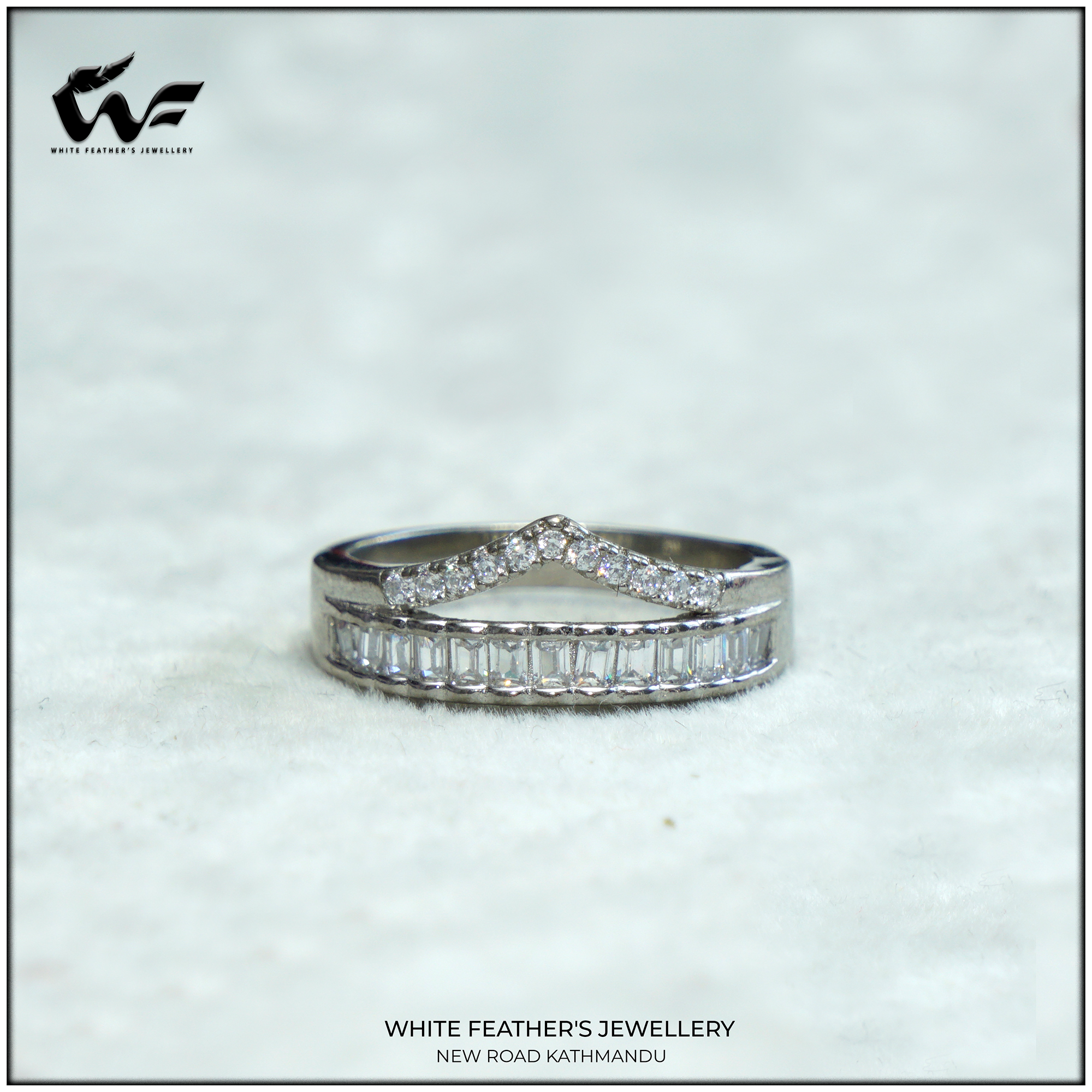 White Feathers V Crown Silver Band Ring ( 3.5) For Women 