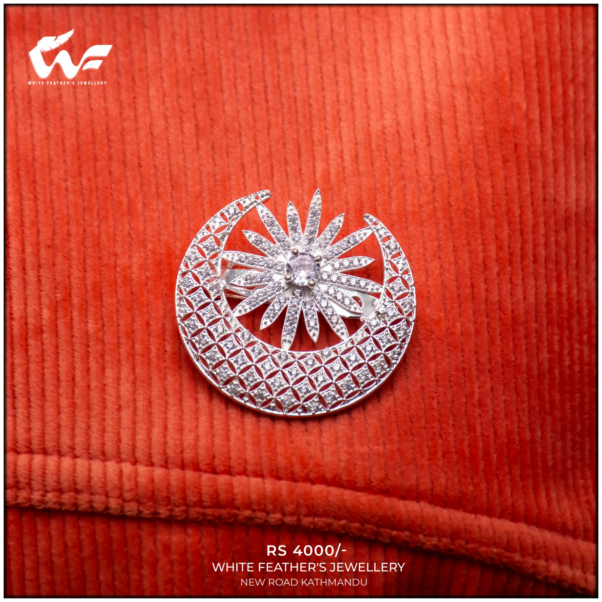 White Feathers Pure Silver Saree Pin for Women