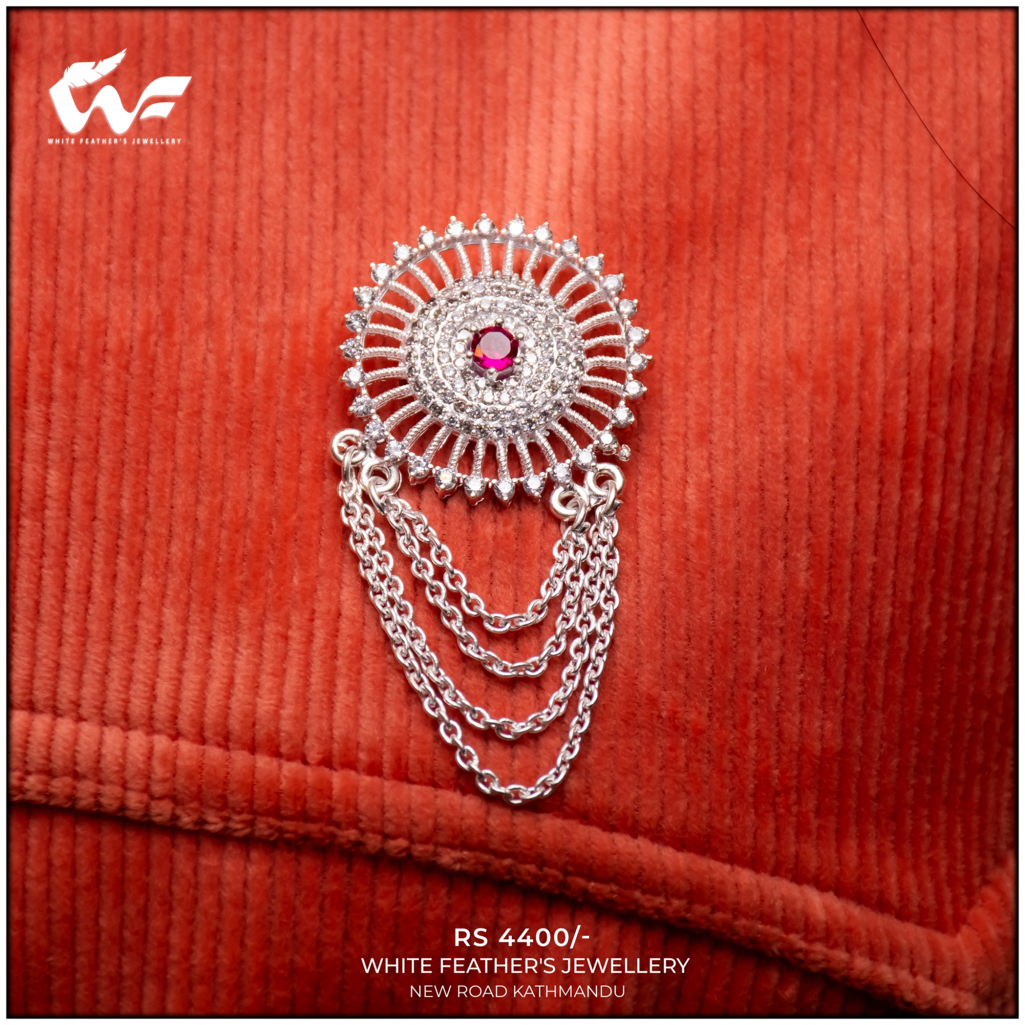 White Feathers Pure Silver Saree Pin for Women