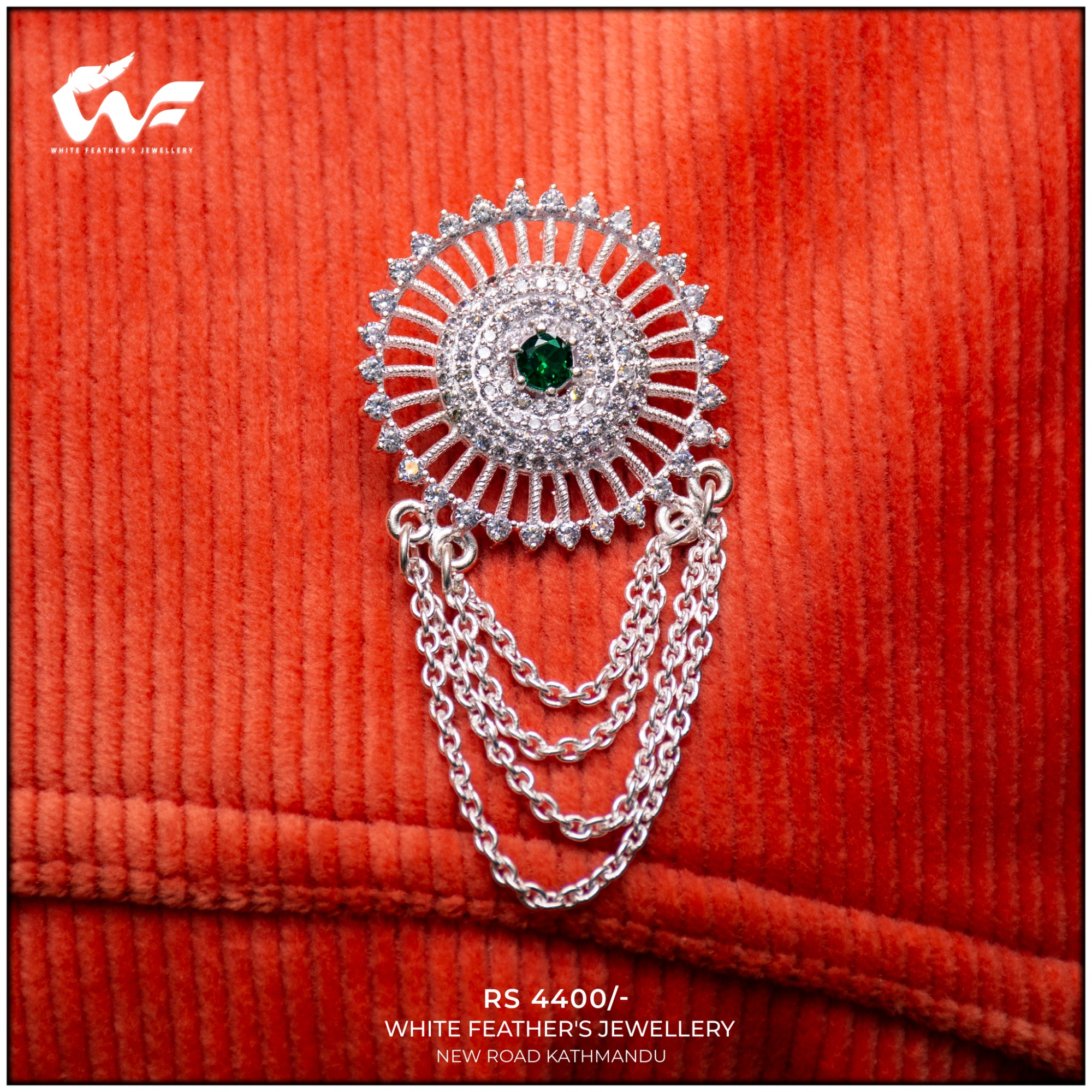 White Feathers Pure Silver Saree Pin for Women