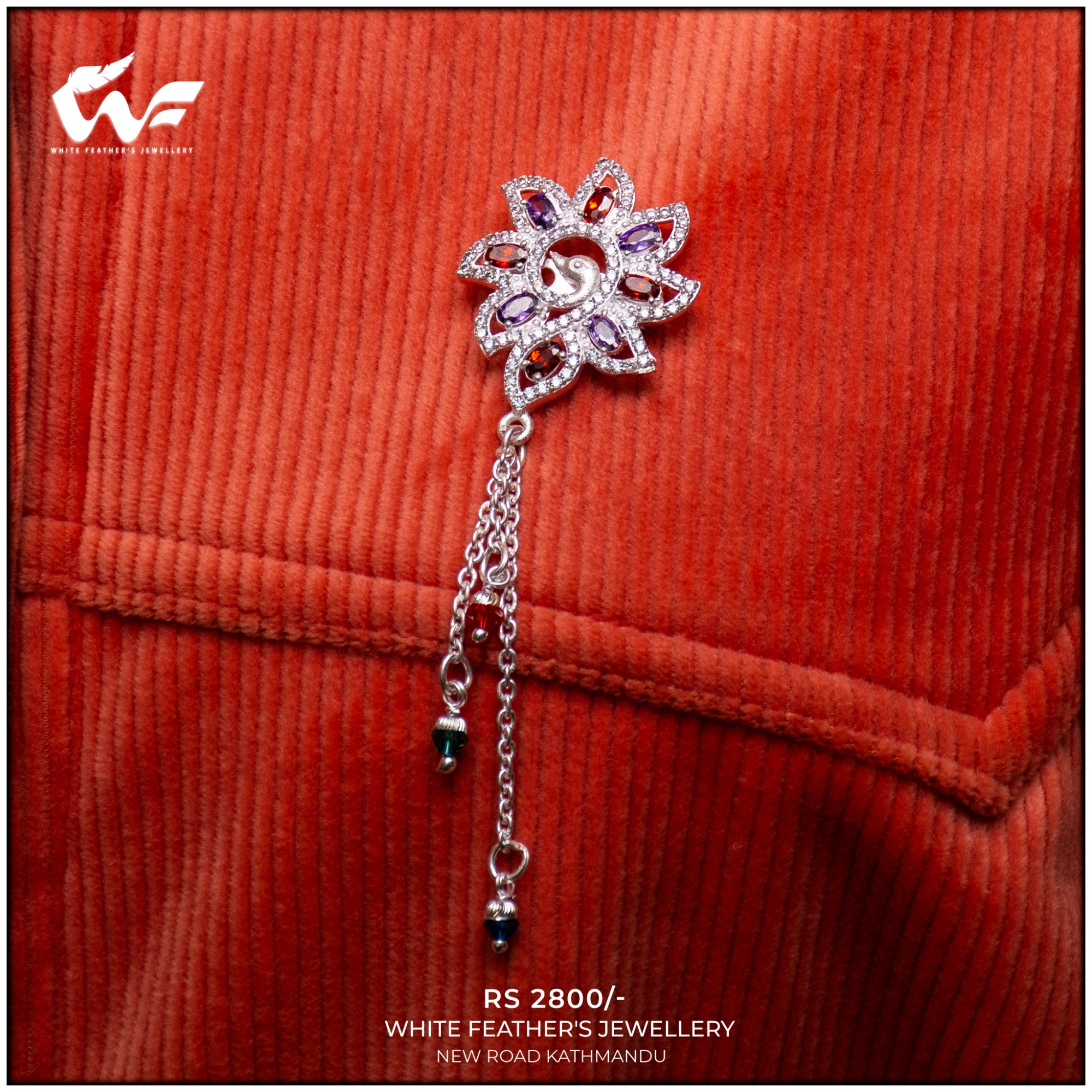White Feathers Pure Silver Saree Pin for Women