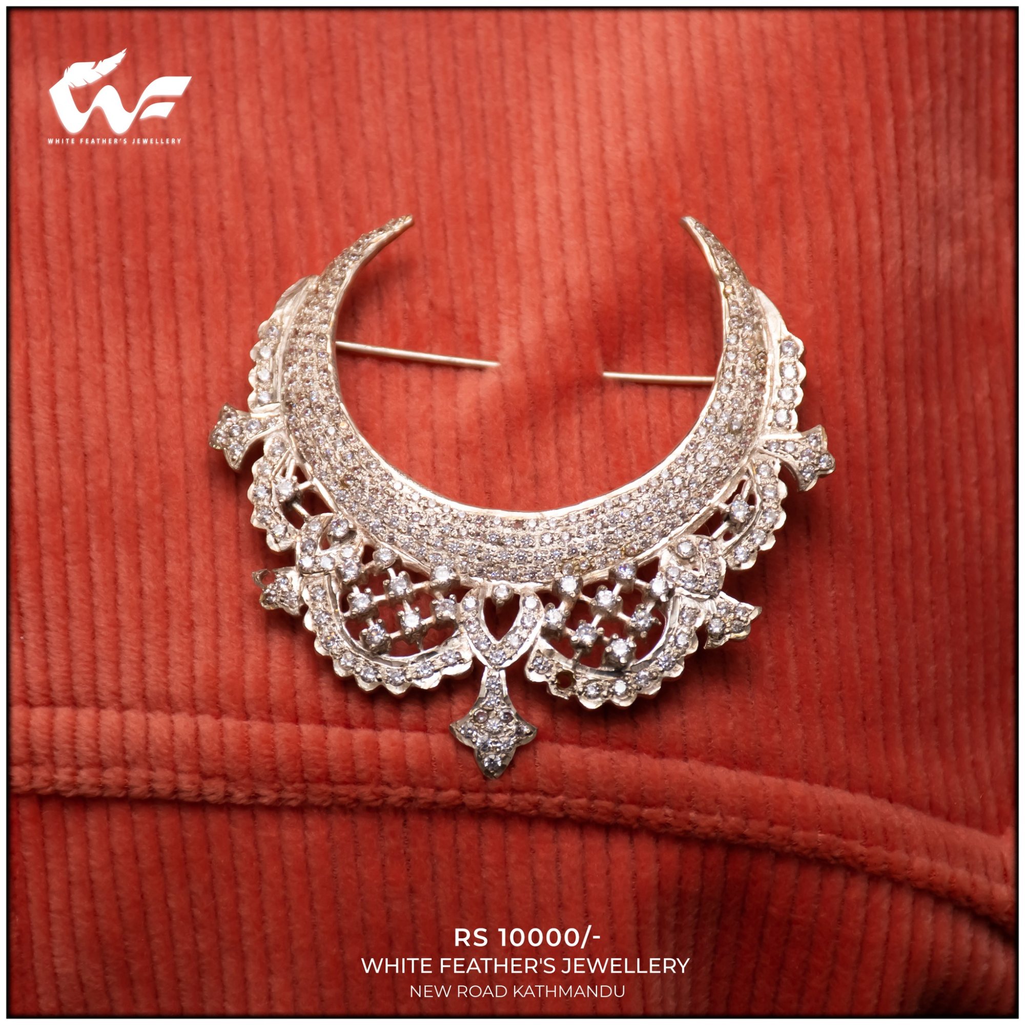 White Feathers Pure Silver Saree Pin for Women