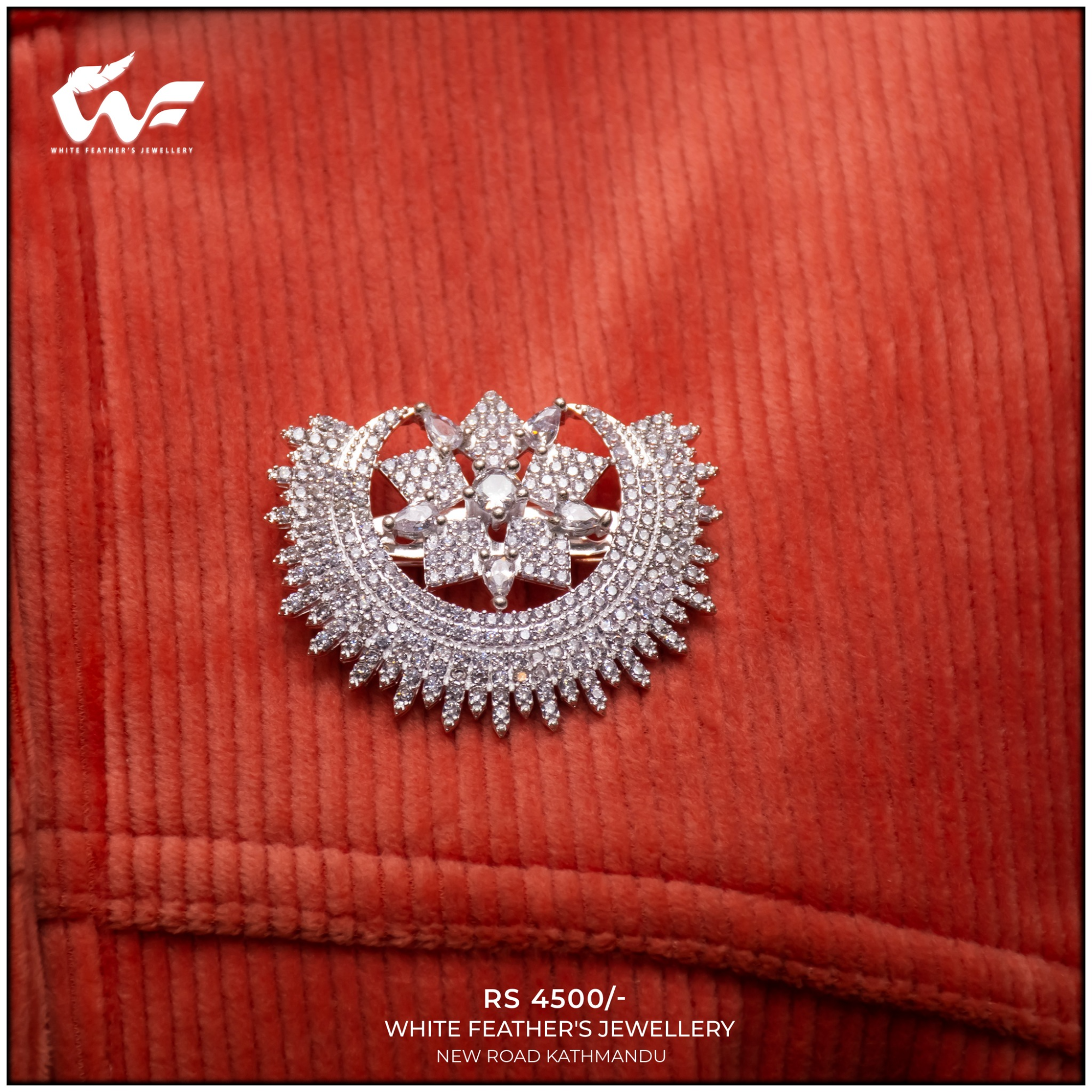 White Feathers Pure Silver Saree Pin for Women