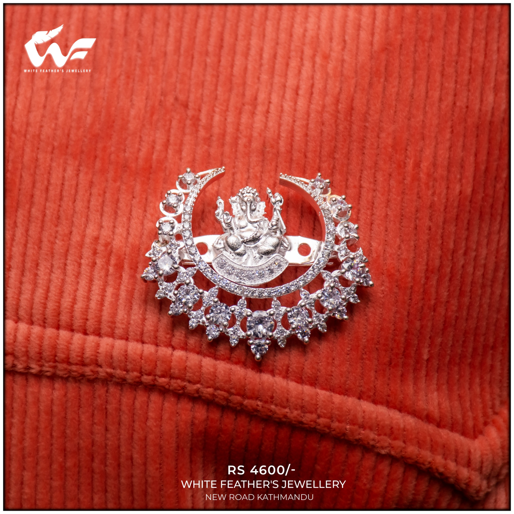 White Feathers Pure Silver Saree Pin for Women
