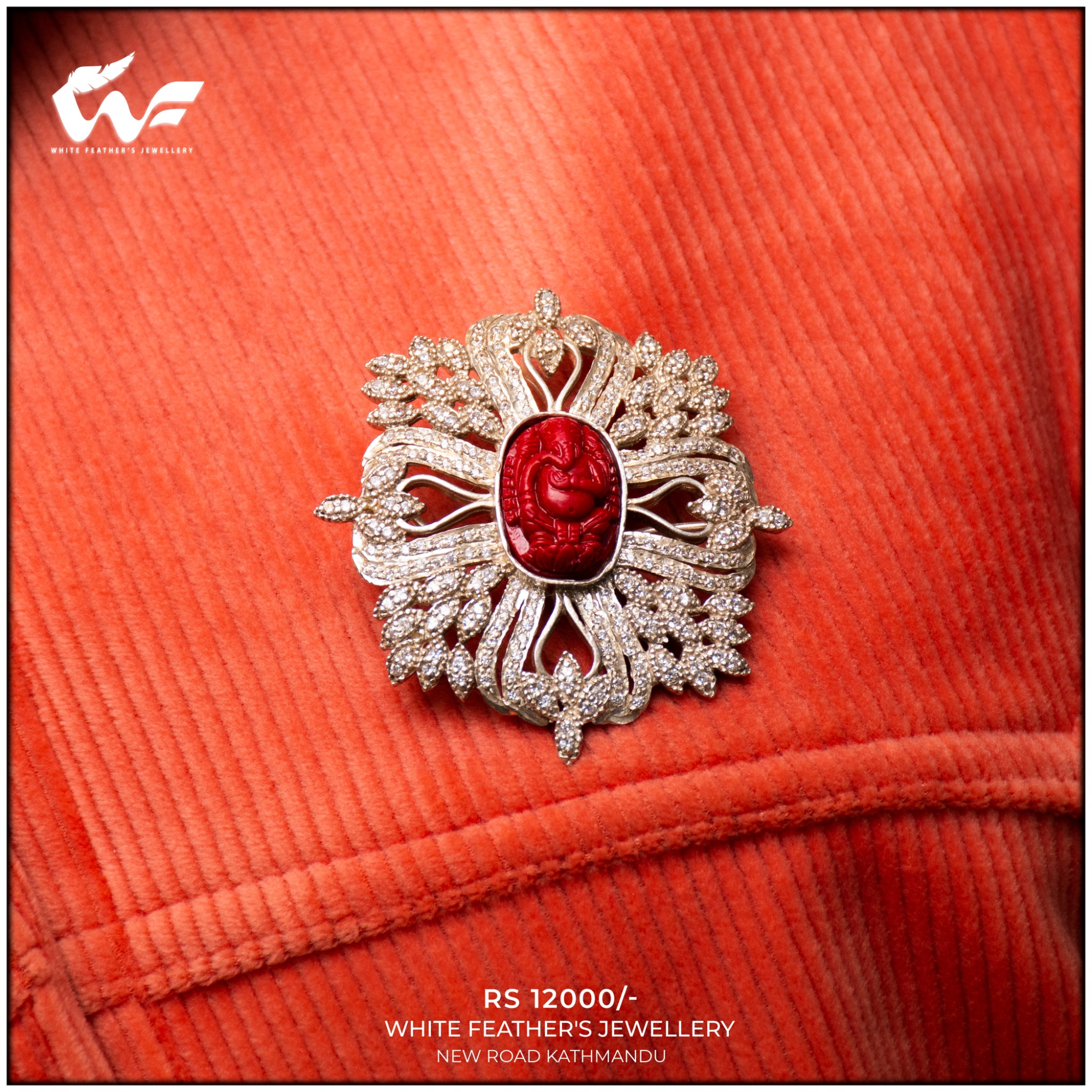 White Feathers Pure Silver Saree Pin for Women