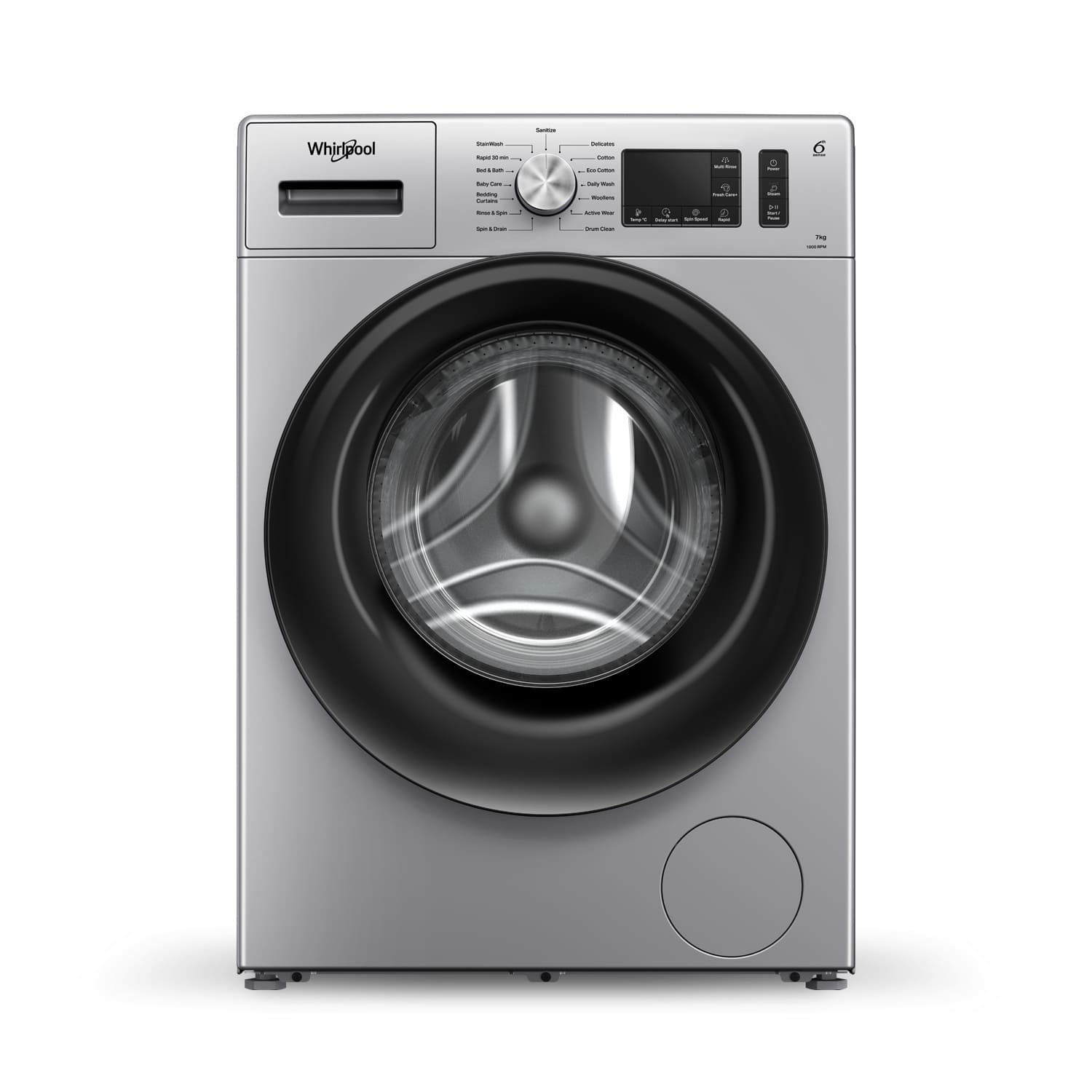 Whirlpool 7 kg LED Touch 1200 RPM Inverter Majestic Silver with in-built Heater (33010)