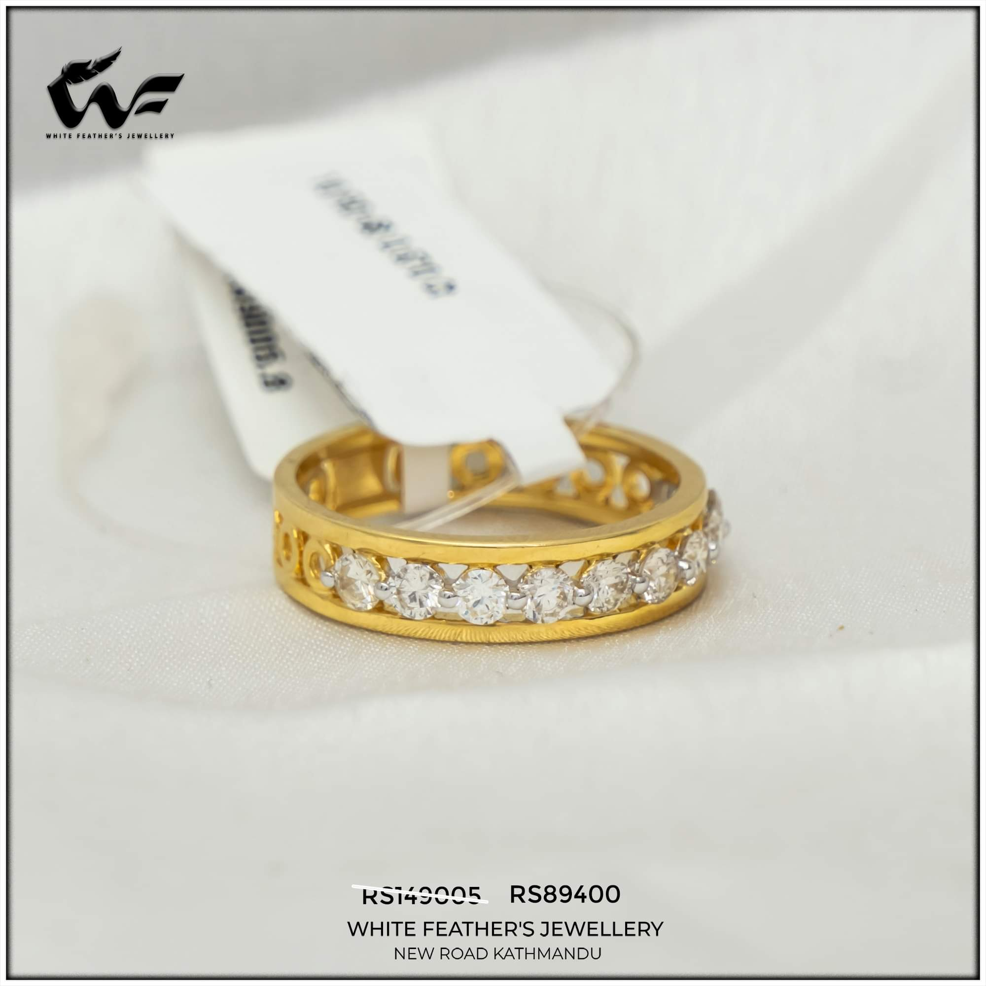 White Feathers Jewellery Bezeled Diamond Band Ring For Women
