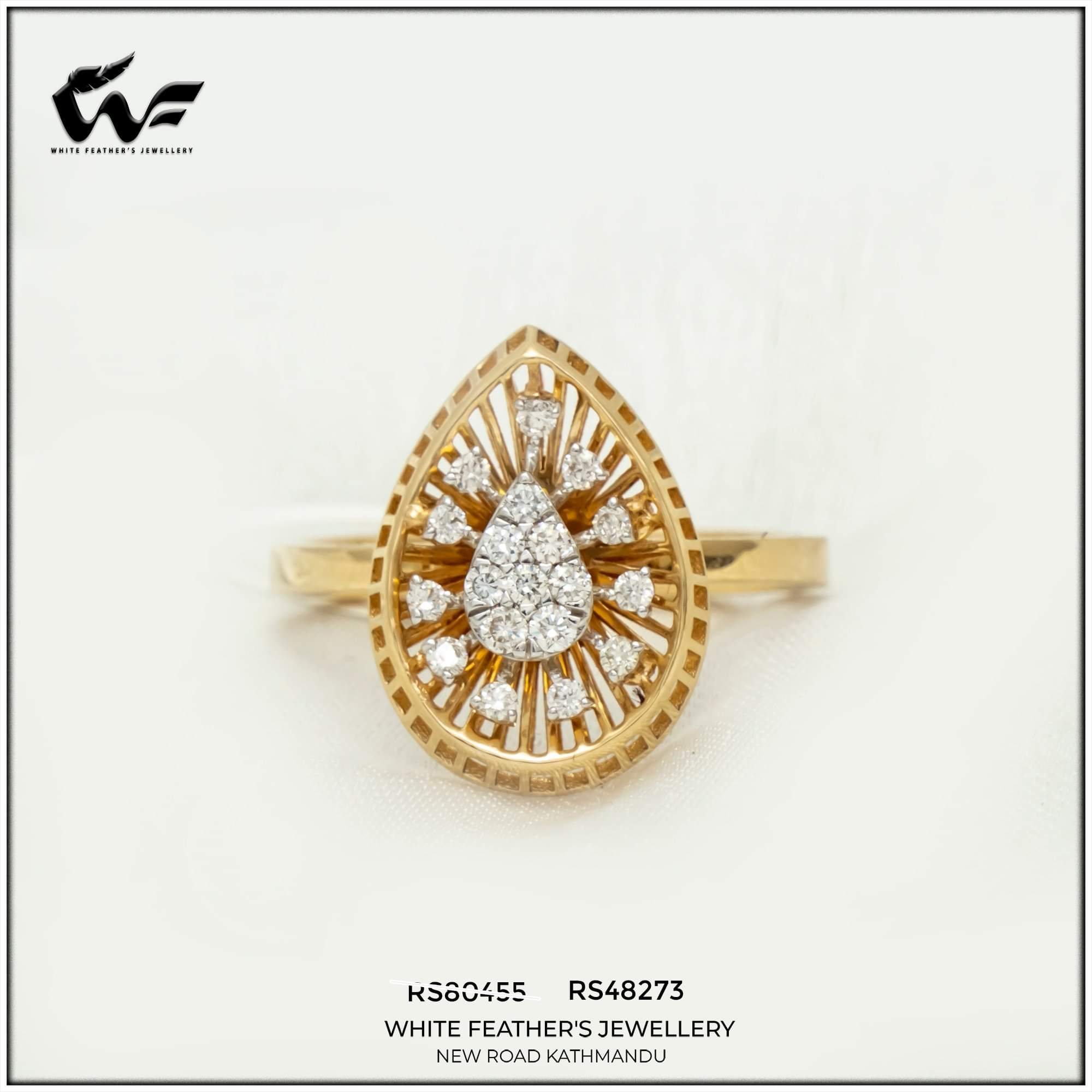 White Feathers Jewellery Golden Drop Diamond Ring