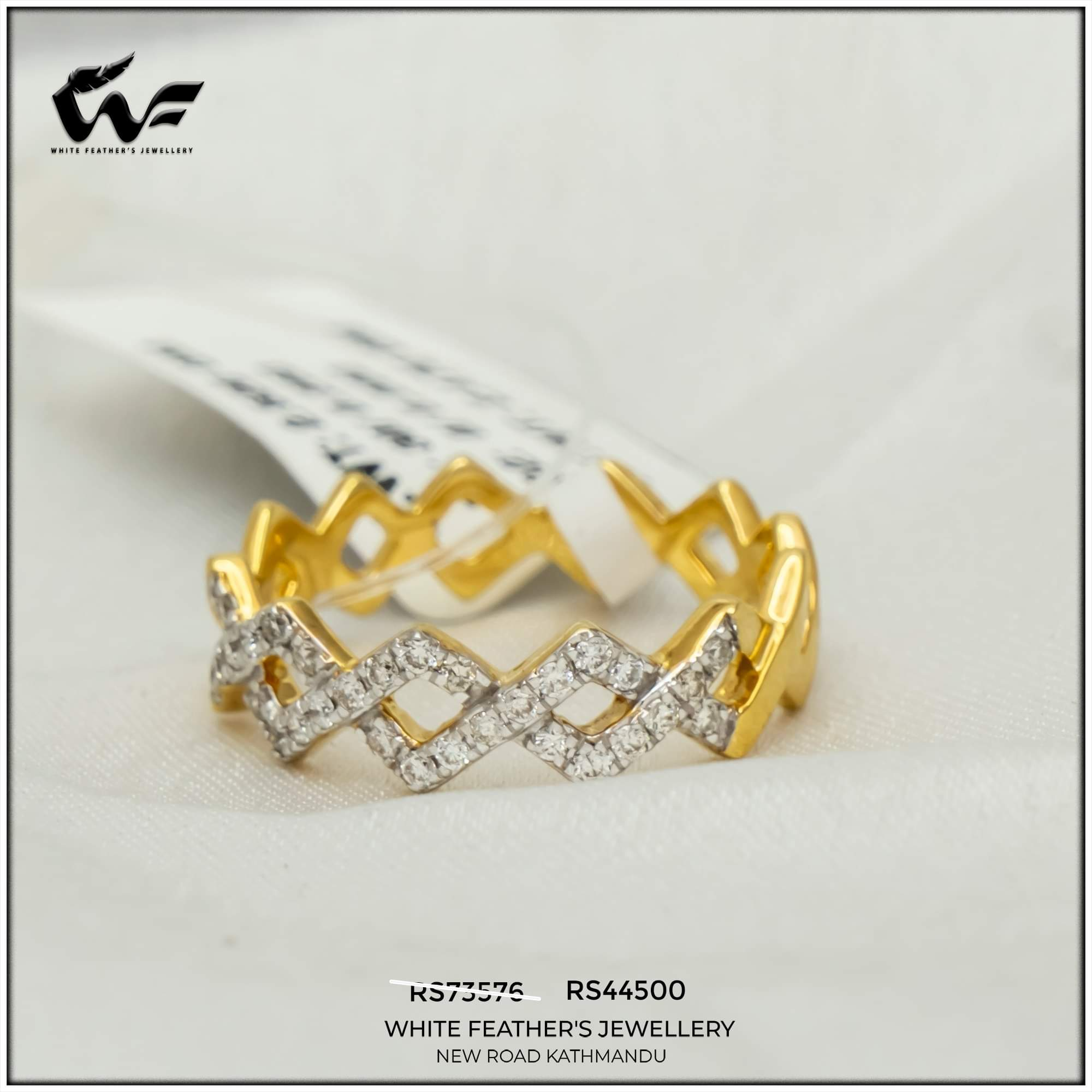 White Feathers Jewellery Net Half Bezeled Diamond Band Ring For Women