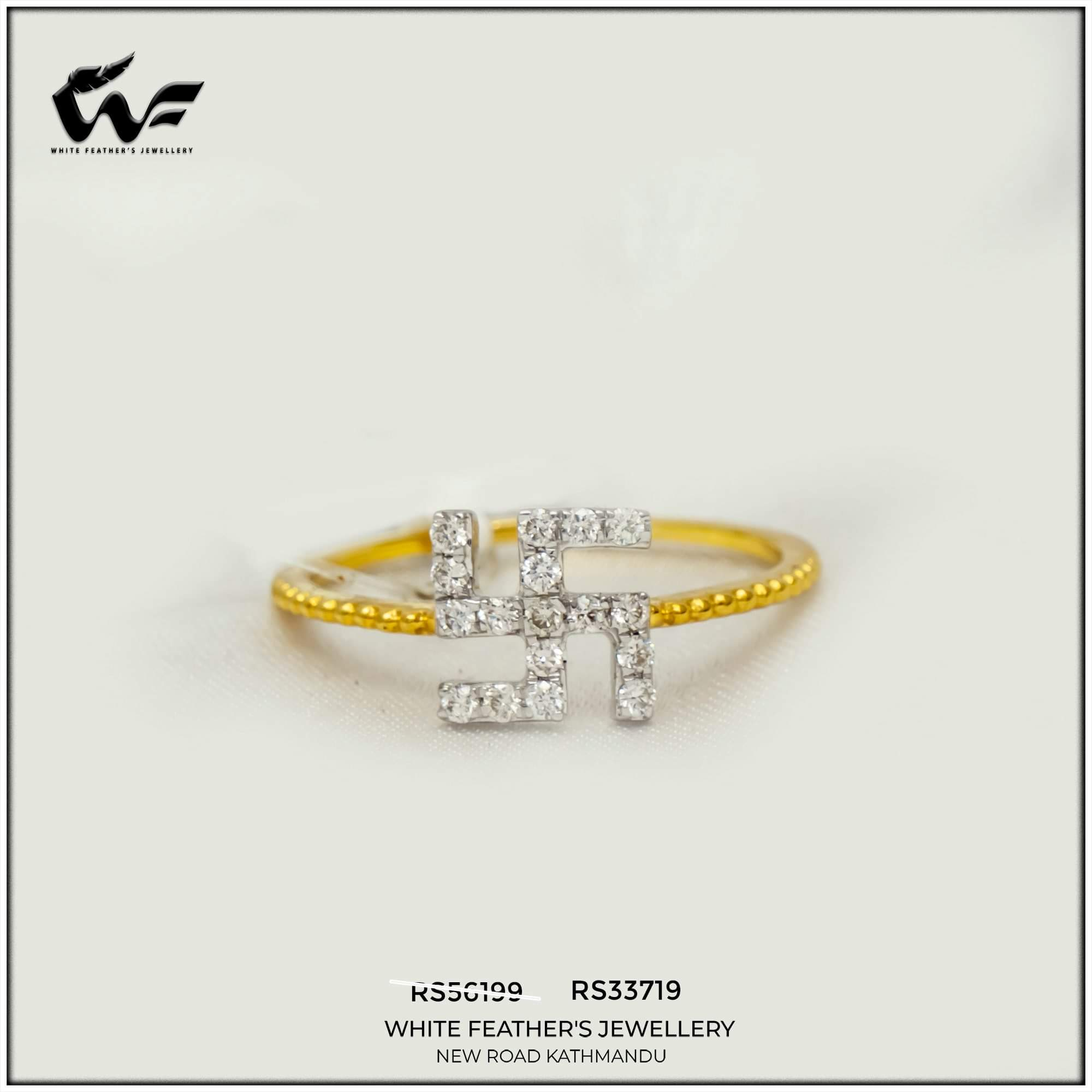 White Feathers Swastik Diamond Ring For Women