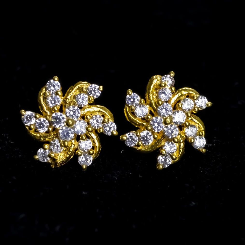 White Feathers 14KT Gold Eartop "14K012" For Women