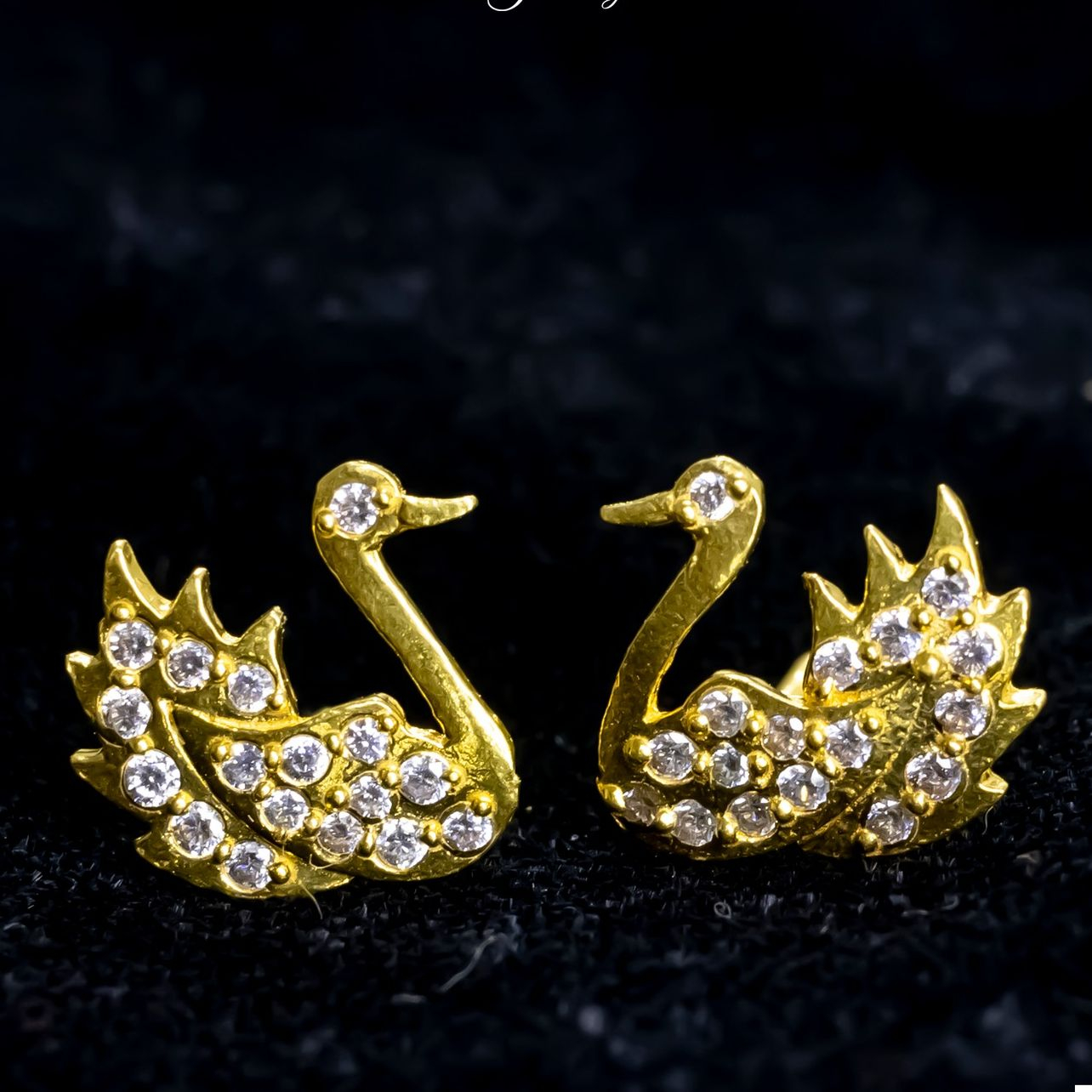 White Feathers Swan 14k Gold  Eartop