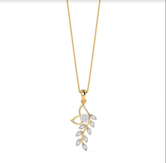 White Feathers Classic Leaves Diamond Pendant For Women