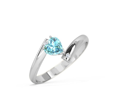 White Feathers Heart Blue Topaz Gemstone Ring For Women