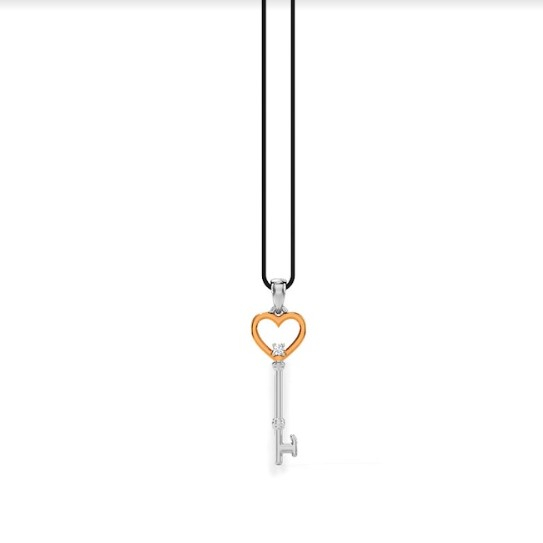 White Feathers Key to My Heart Diamond  Unisex Pendant