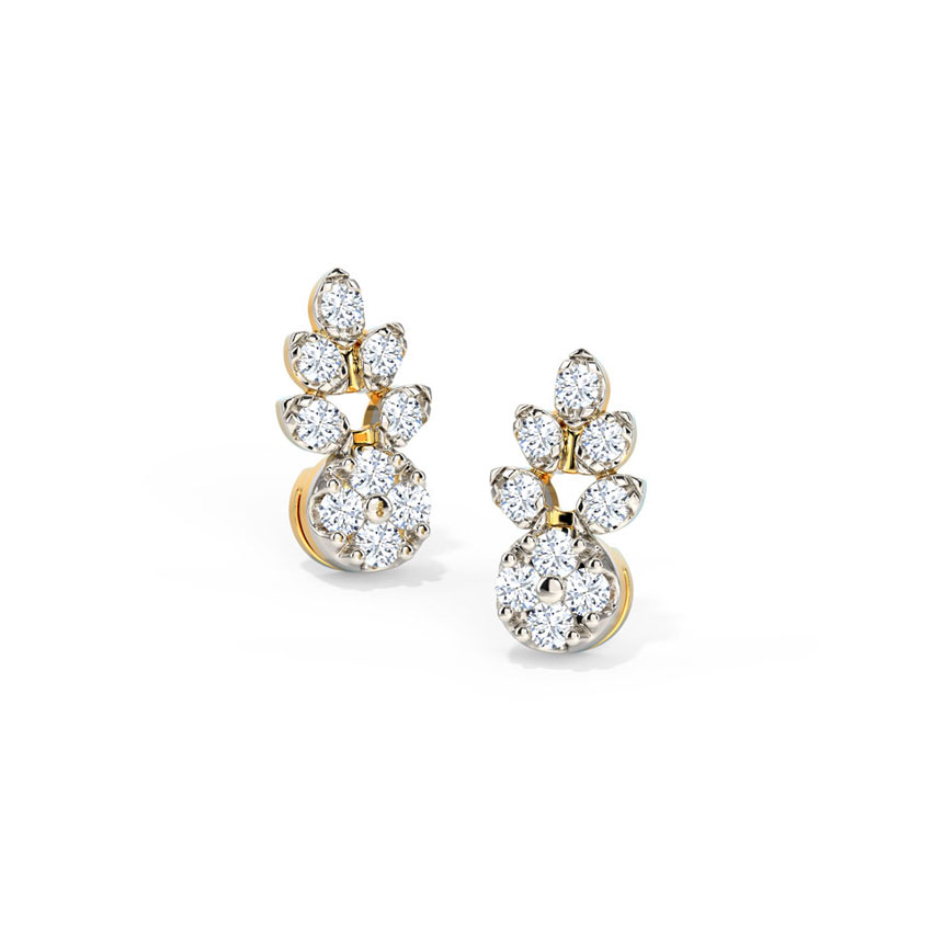 White Feathers Leaflet Cluster Diamond Stud Earrings for women