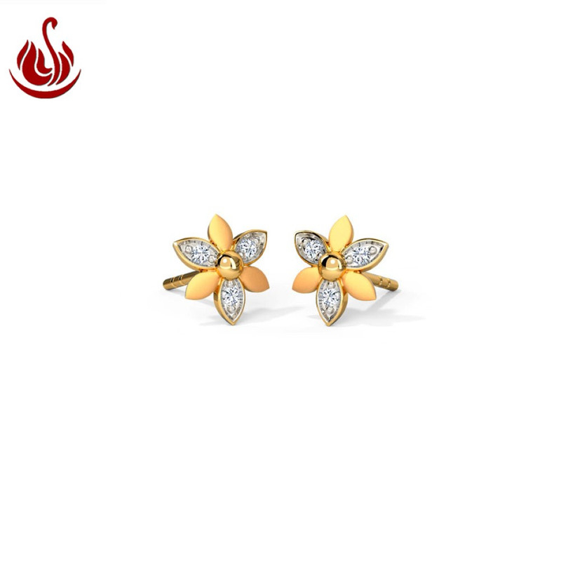 White Feathers Mini Floral Diamond Stud Earrings for women