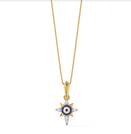 White Feathers North Star Evil Eye Diamond Pendant for women