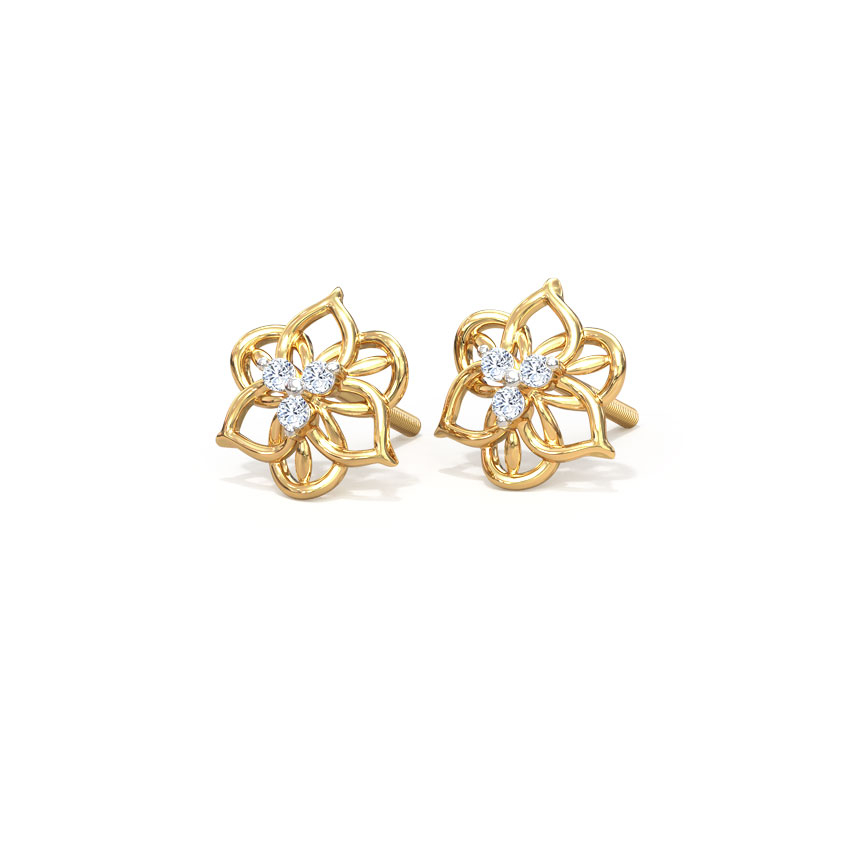 White Feathers Ornate Bloom Diamond Stud Earrings for women