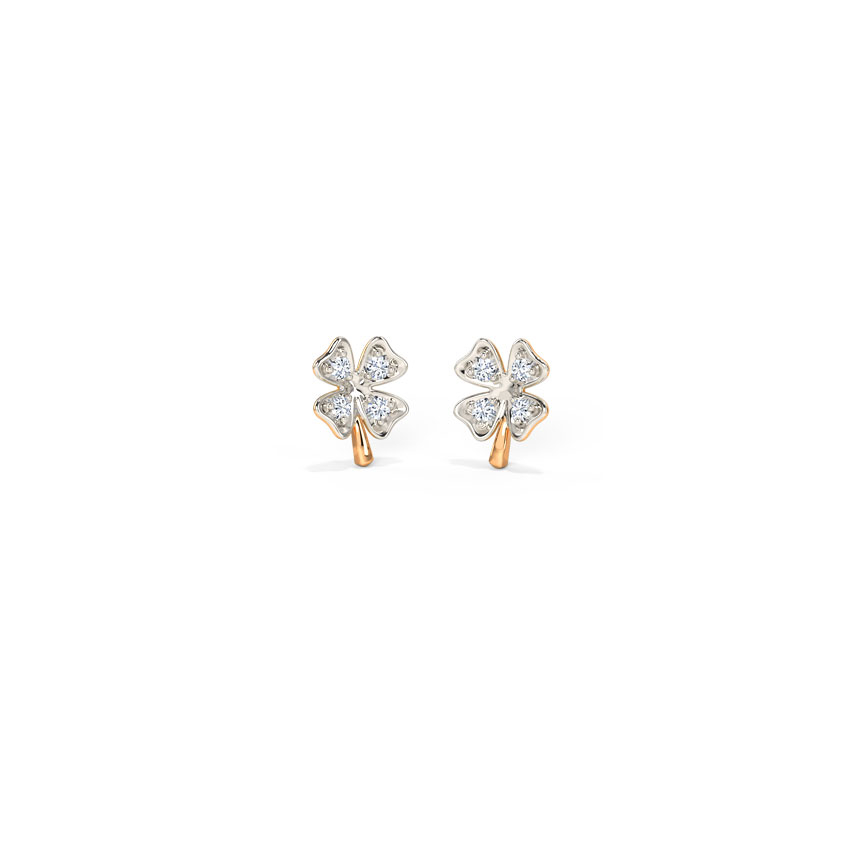 White Feathers Clover Petal Diamond Stud Earrings for women