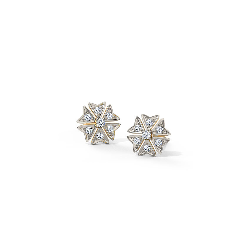 White Feathers Ornate Floral Diamond Stud Earrings for women