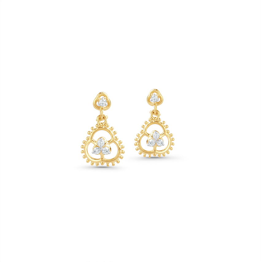 White Feathers Petite Flower Diamond Drop Earrings for women