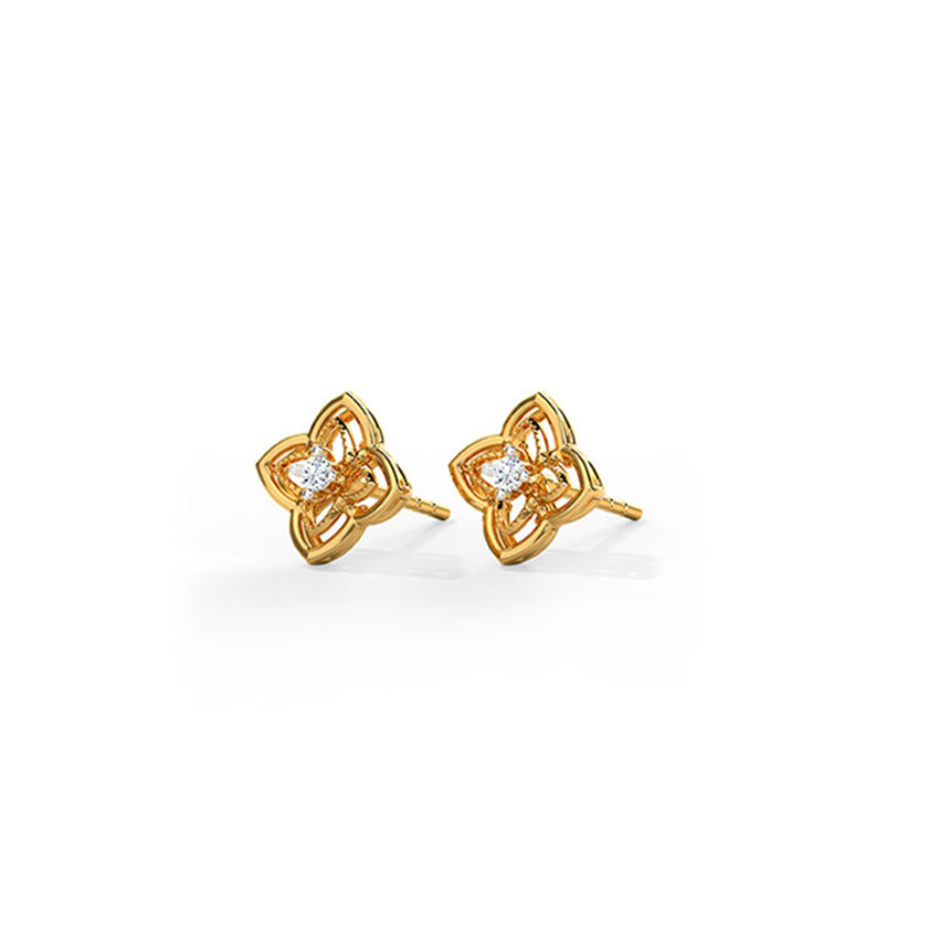 White Feathers Petite Vine Diamond Stud Earrings for women