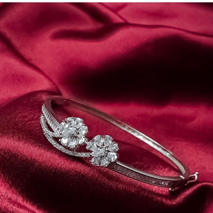 White Feathers Silver Bangles For Women