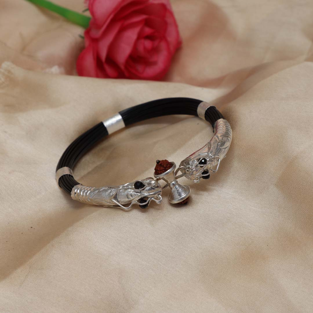 White Feathers Silver Rudraksh Bangles