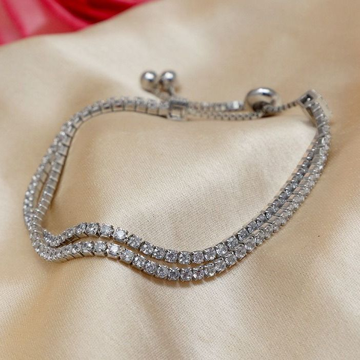 White Feathers Silver Tennis Bracelet For Women