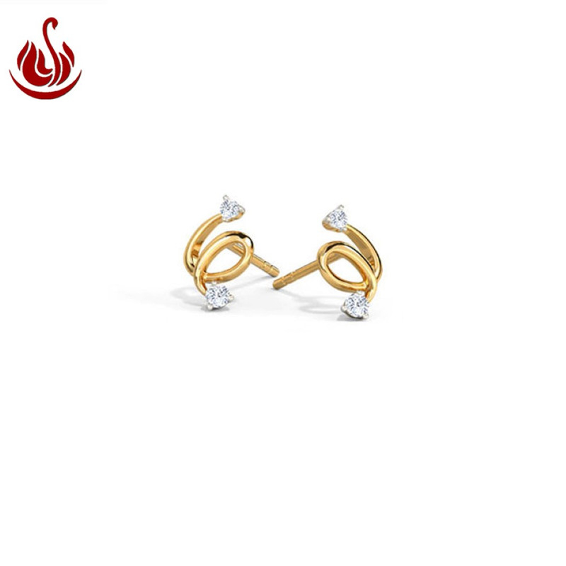 White Feathers Sleek Twine Diamond Stud Earrings for women