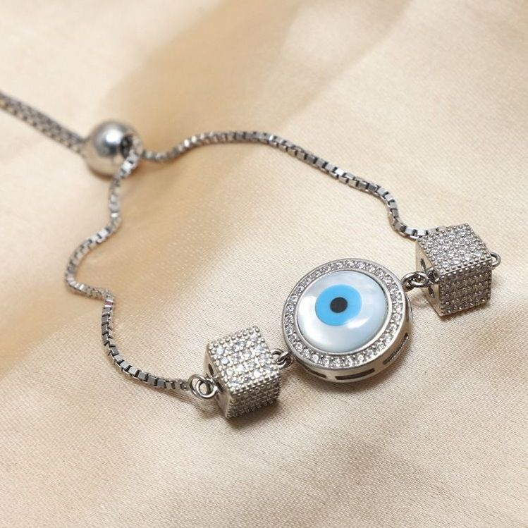White Feathers Spherical Evil Eye Bracelet for Women