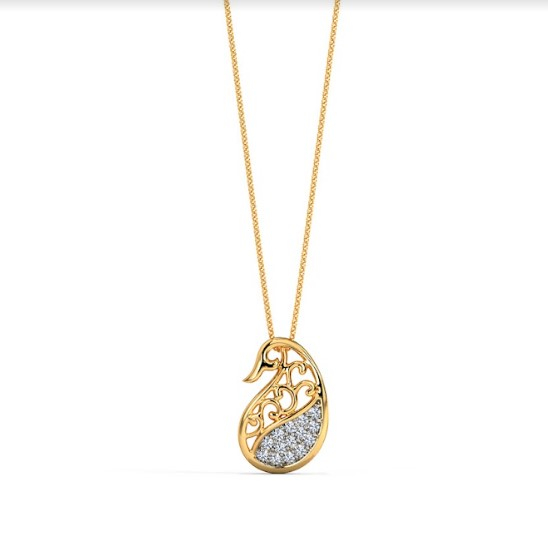 White Feathers Stylish Paisley Diamond Pendant For Women