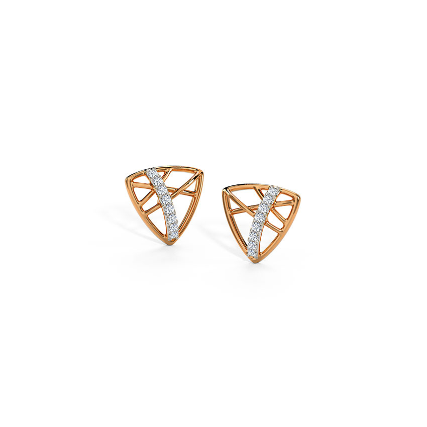 White Feathers Trigonal Diamond Stud Earrings for women