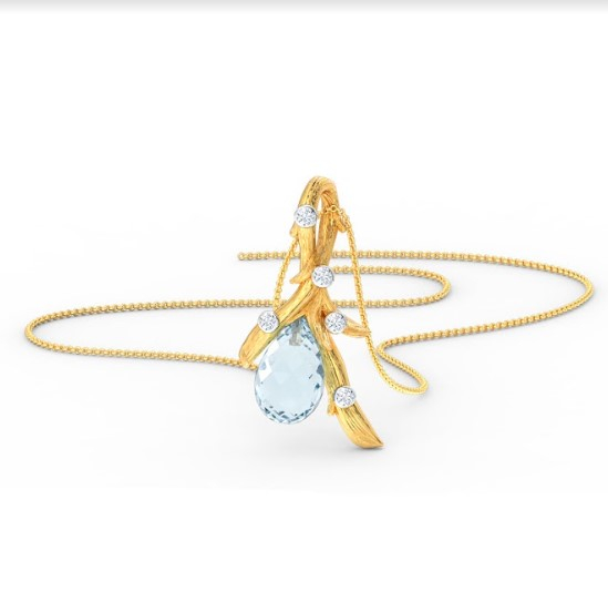 White Feathers Twine Dewdrops Gemstone Pendant for women