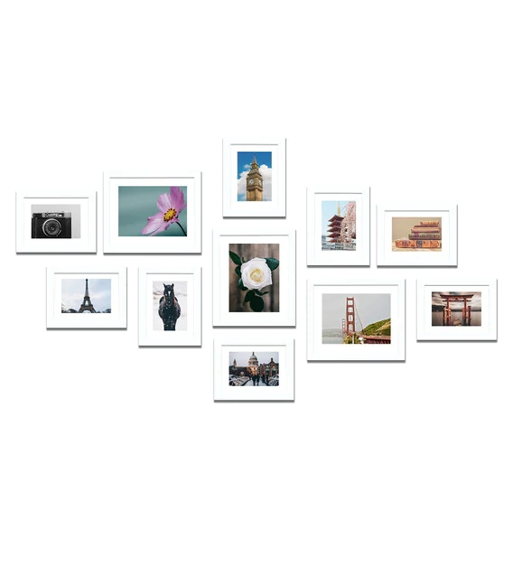 White Synthetic Wood Photo Frame Set of 11