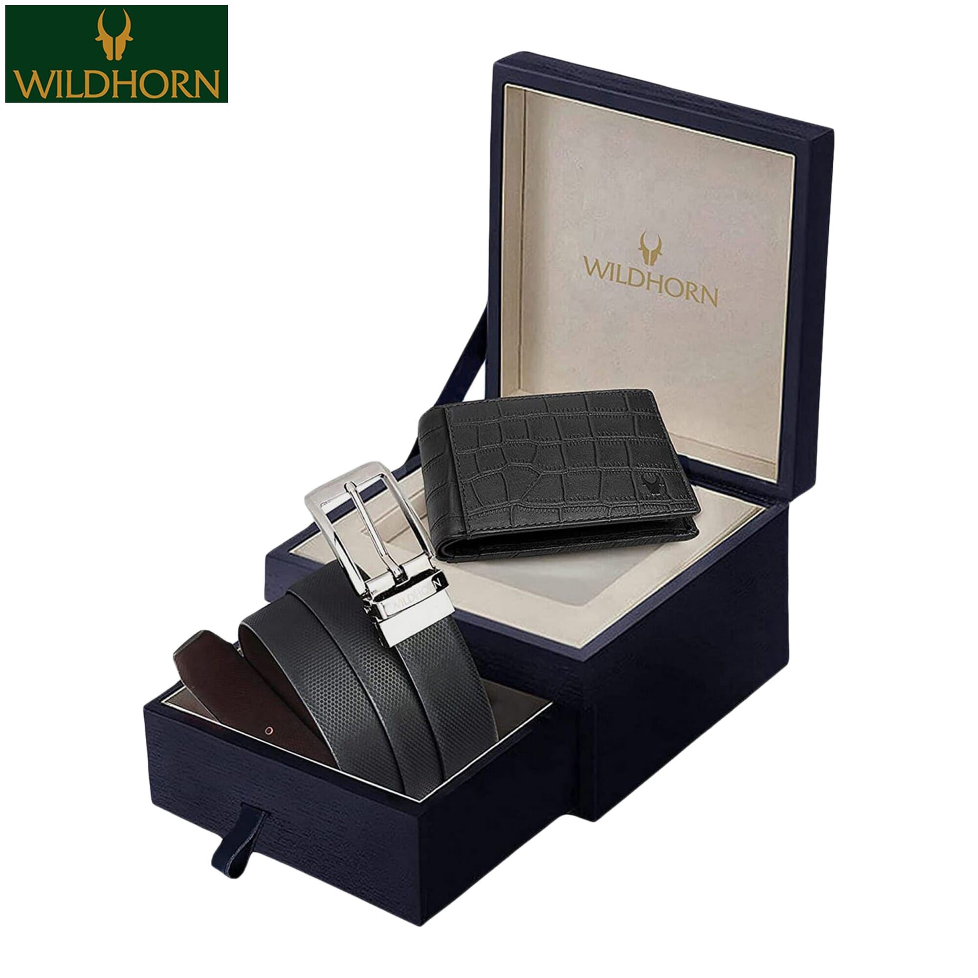WildHorn Nepal 100% Genuine Men's Classic Leather Wallet and Genuine Leather Reversible Belt Exclusive Combo Giftset (SGF 4001BCRPrint+ 559 BLT)