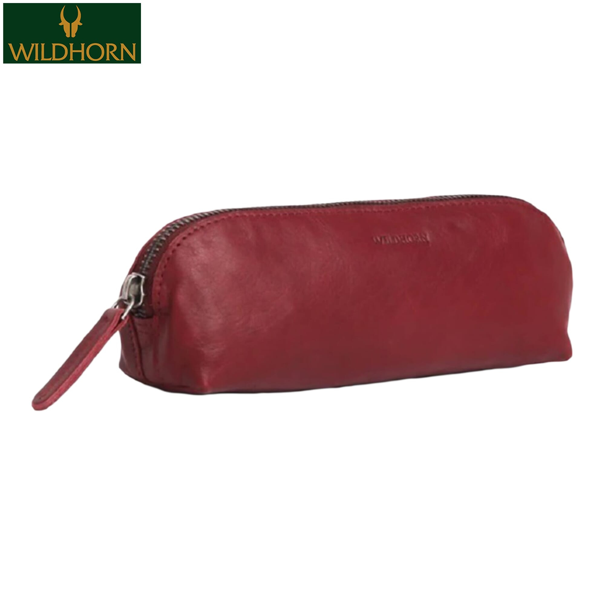 WILDHORN Nepal® Leather Stationery Stylish Simple Pencil Bag Durable Compact Zipper Pencil Utility Case Pouch (WHPC001BARNRED)